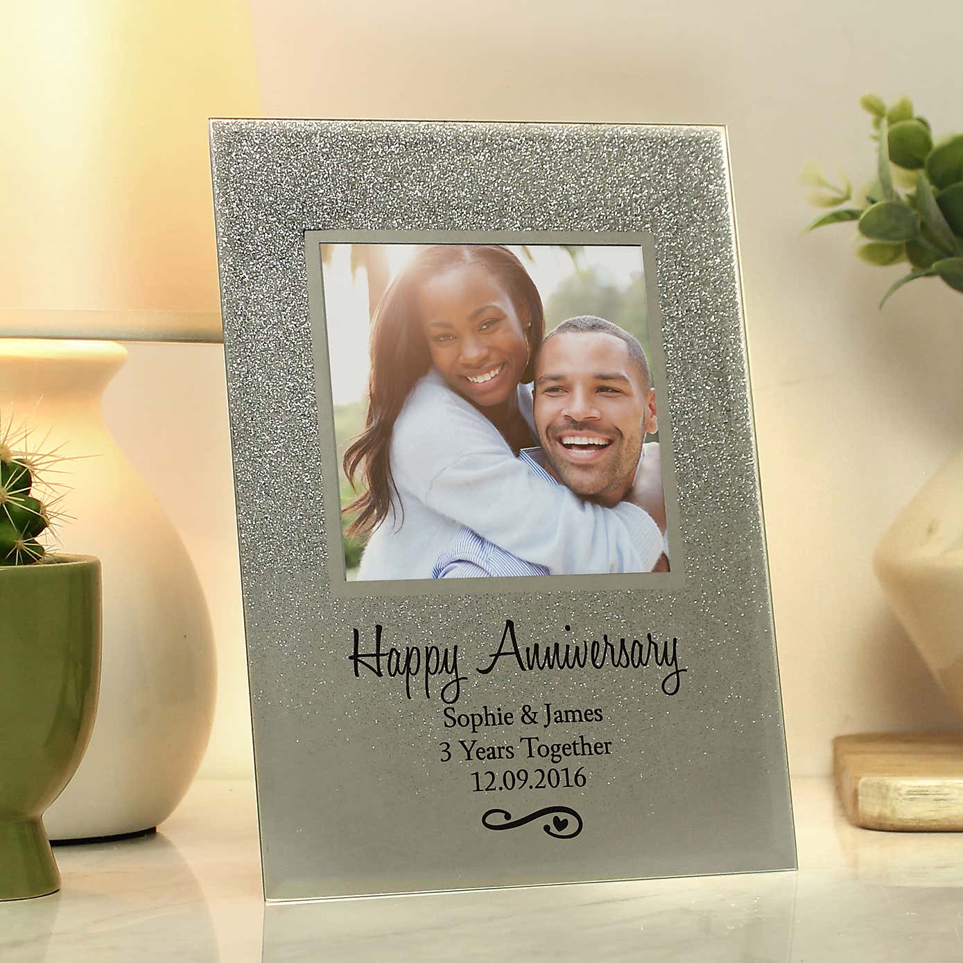 Personalised Heart and Swirl Glitter Glass Photo Frame