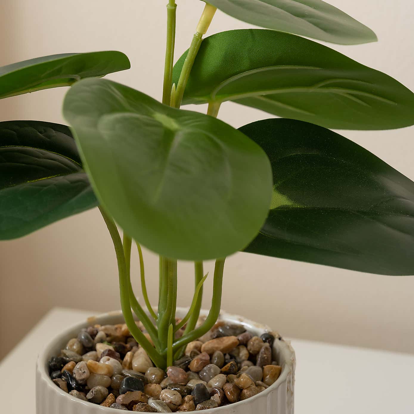 Artificial Set of 3 Plants in Ribbed Ceramic Plant Pot