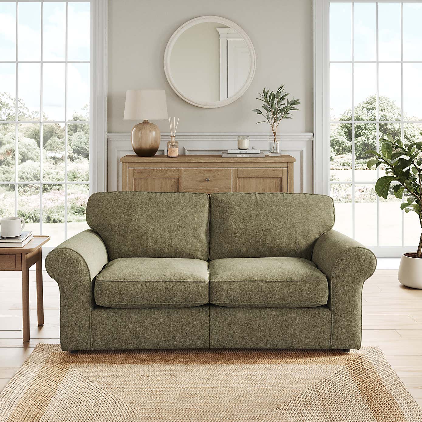 Return - Flori Soft Chenille 2 Seater Sofa Bed, Olive