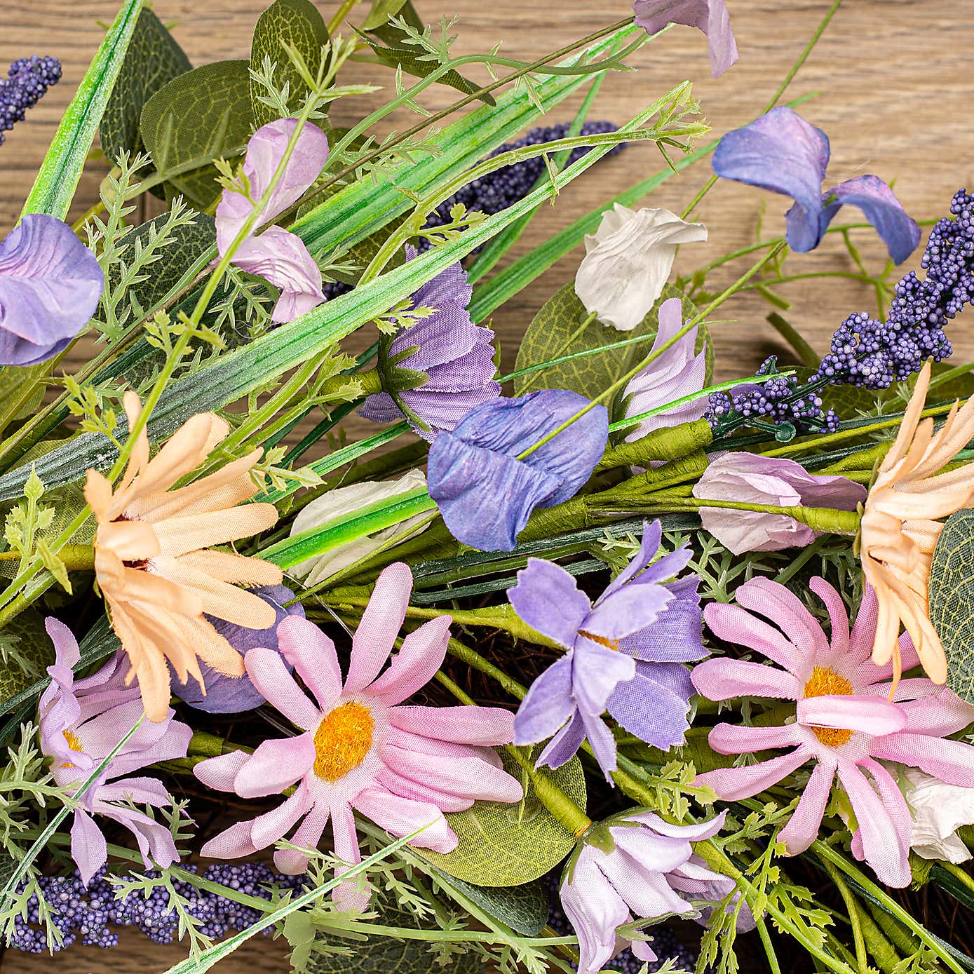 Artificial Spring Purple Florals Wreath