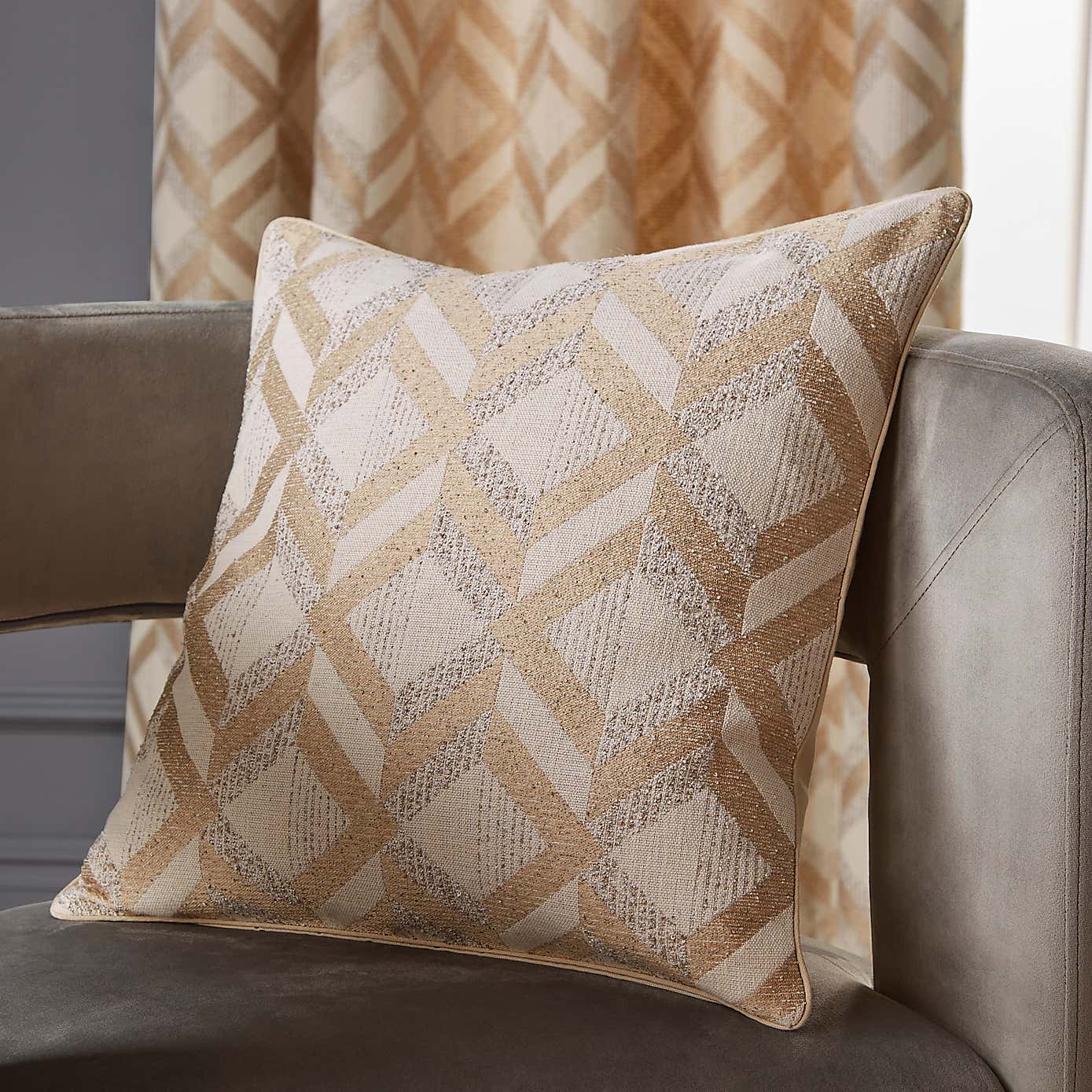 Luxe Jacquard Geo Pencil Pleat Curtains