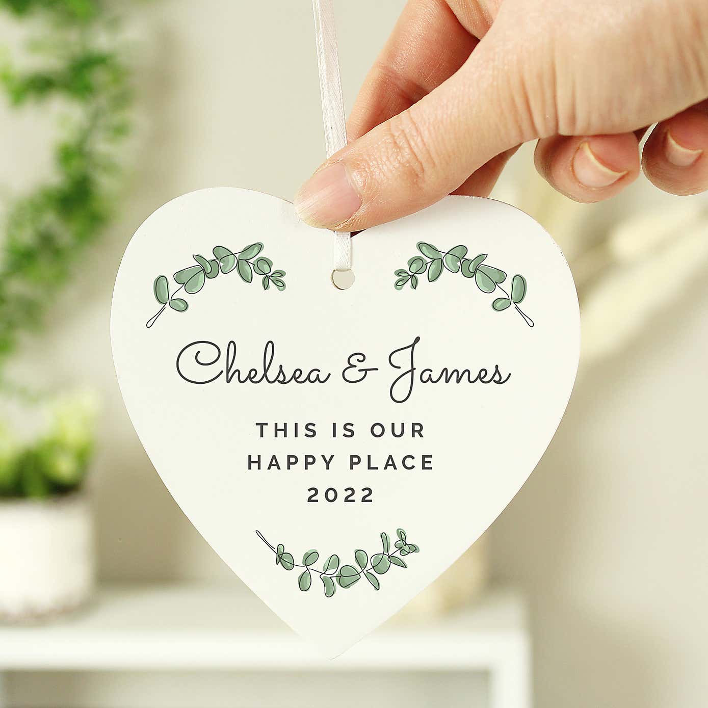 Personalised Botanical Wooden Heart Decoration