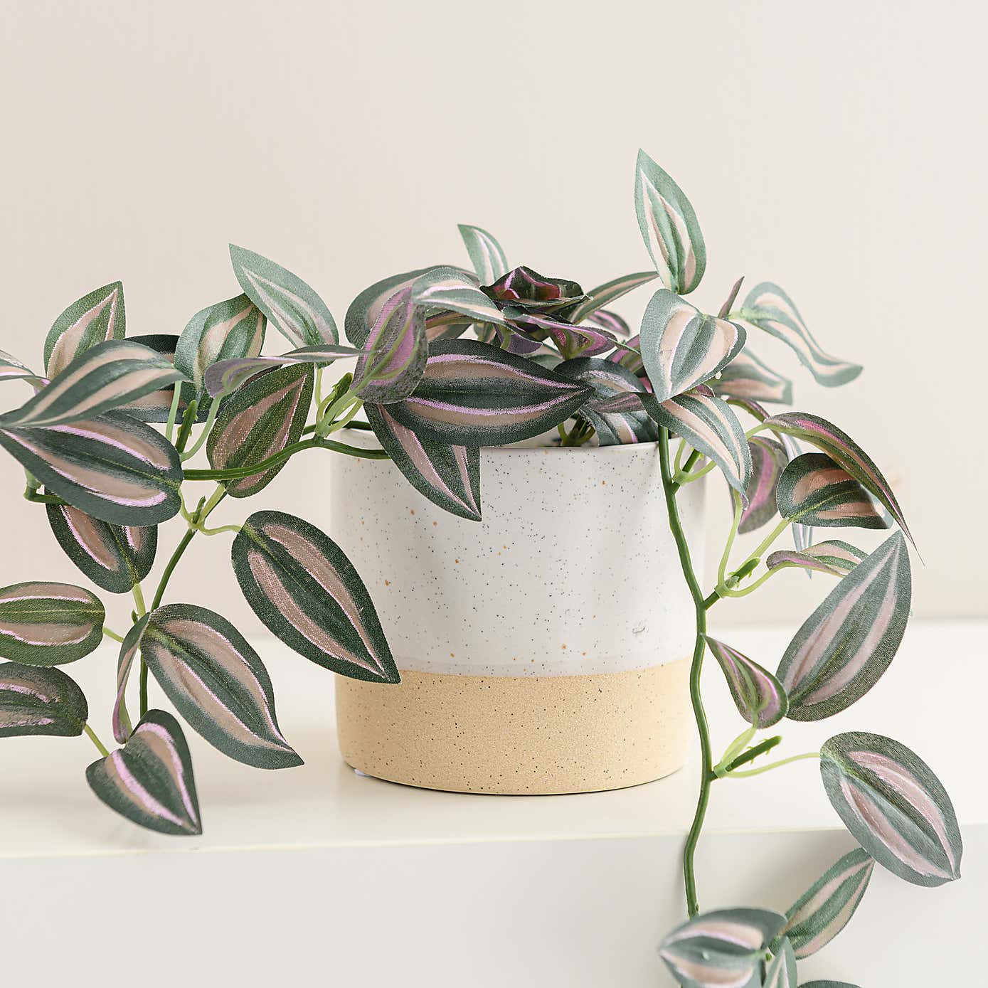 Artificial Trailing Tradescantia in White Ceramic Plant Pot