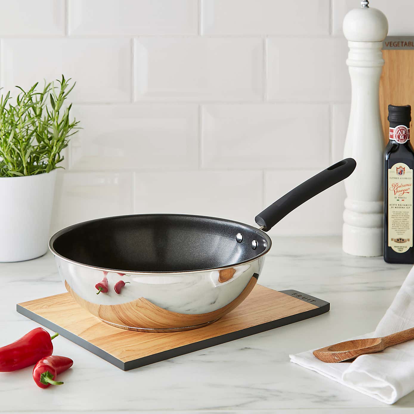 Non-Stick Stainless Steel Stir Fry Pan, 26cm