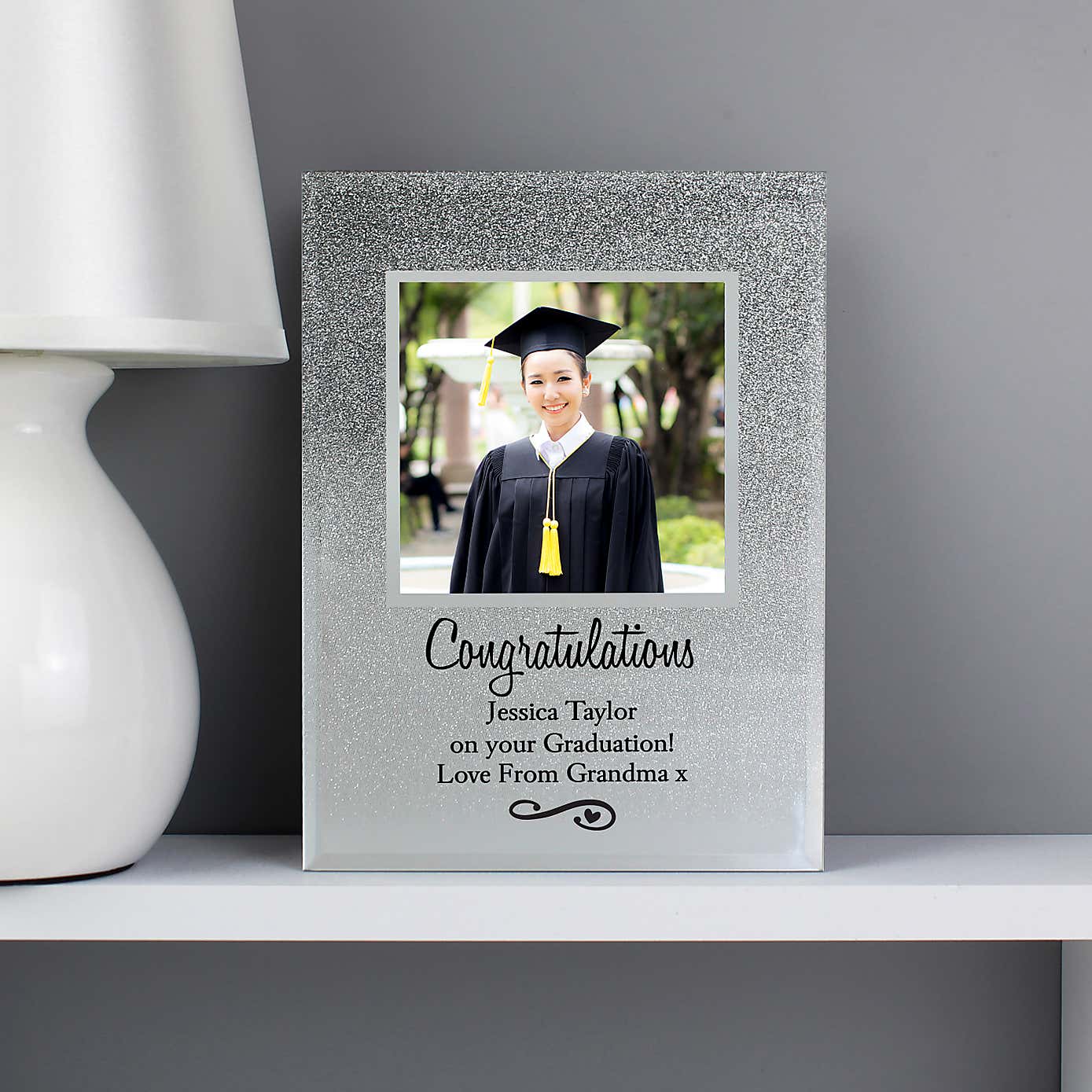 Personalised Heart and Swirl Glitter Glass Photo Frame