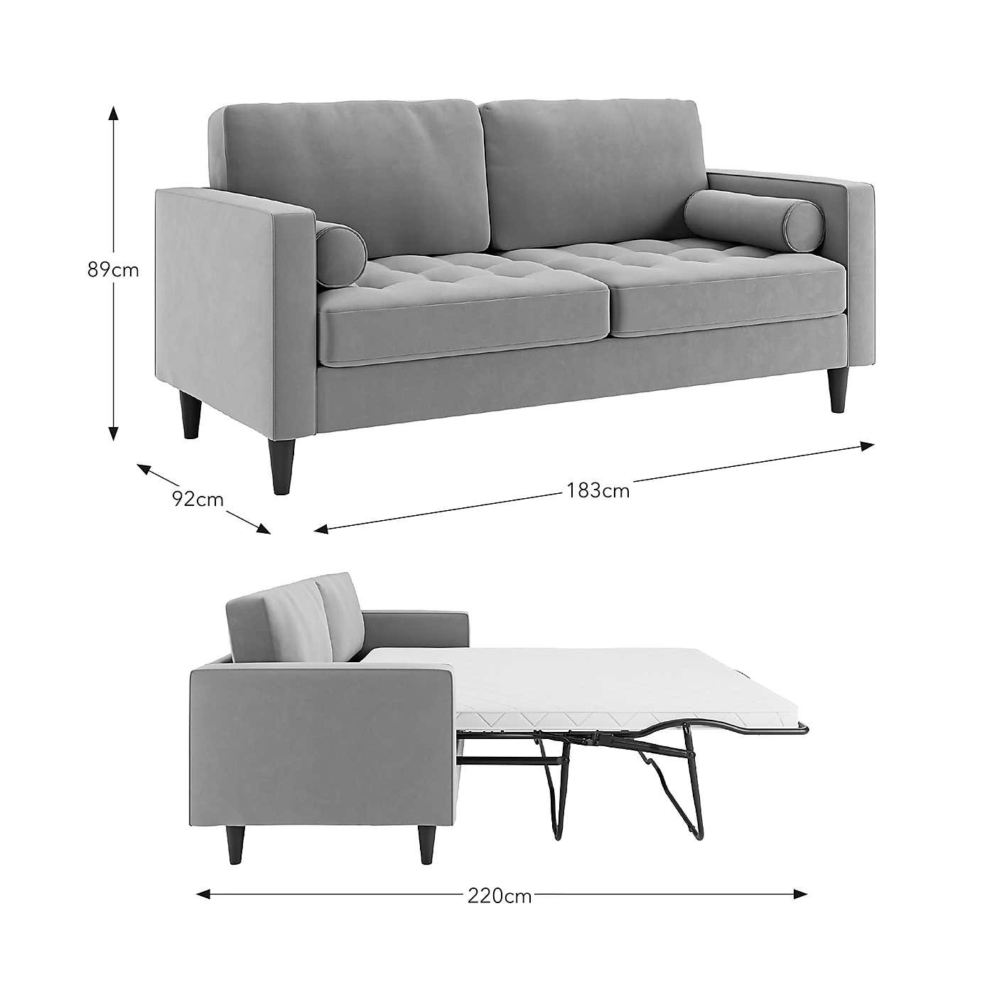 Zoe Velvet 3 Seater Double Sofa Bed