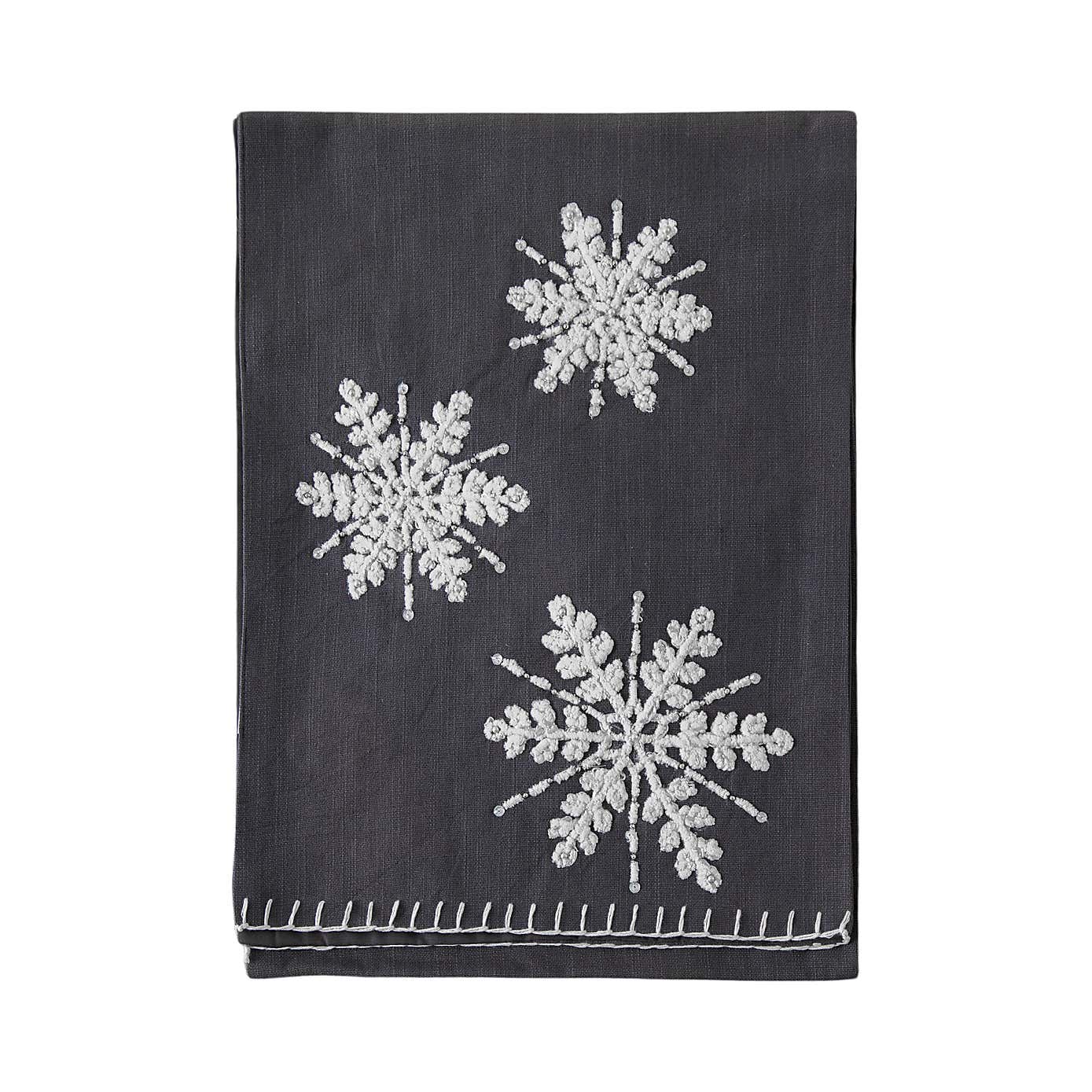 Emb Charcoal Snowflakes Table Runner