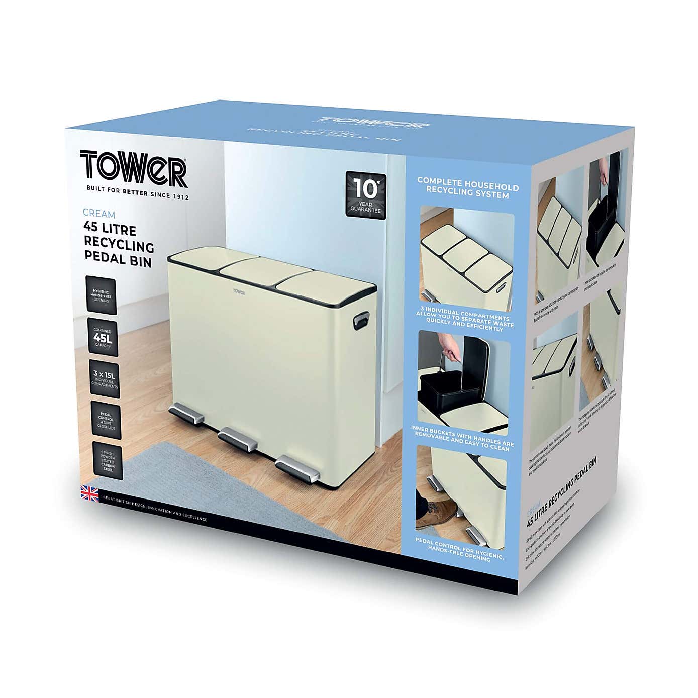 Tower 45L Recycling Pedal Bin
