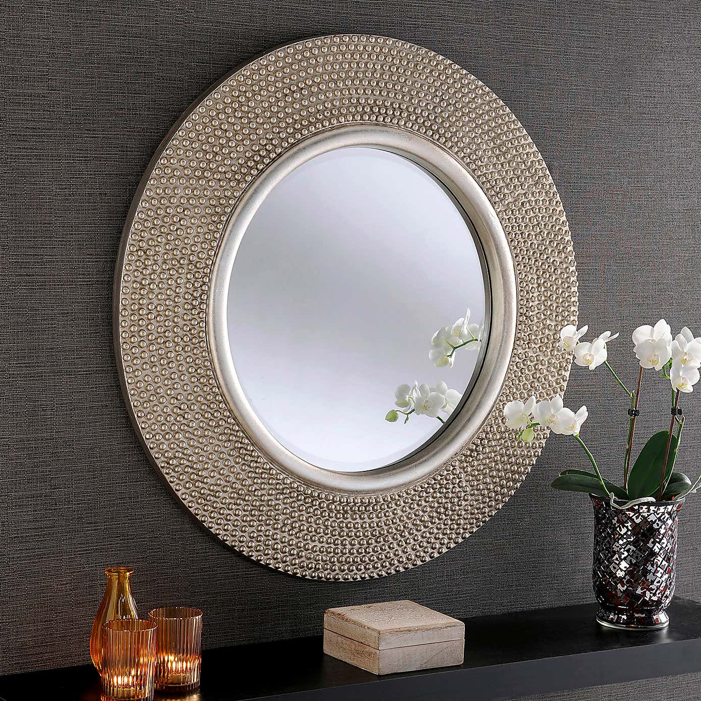 Yearn Round Beaded Wall Mirror