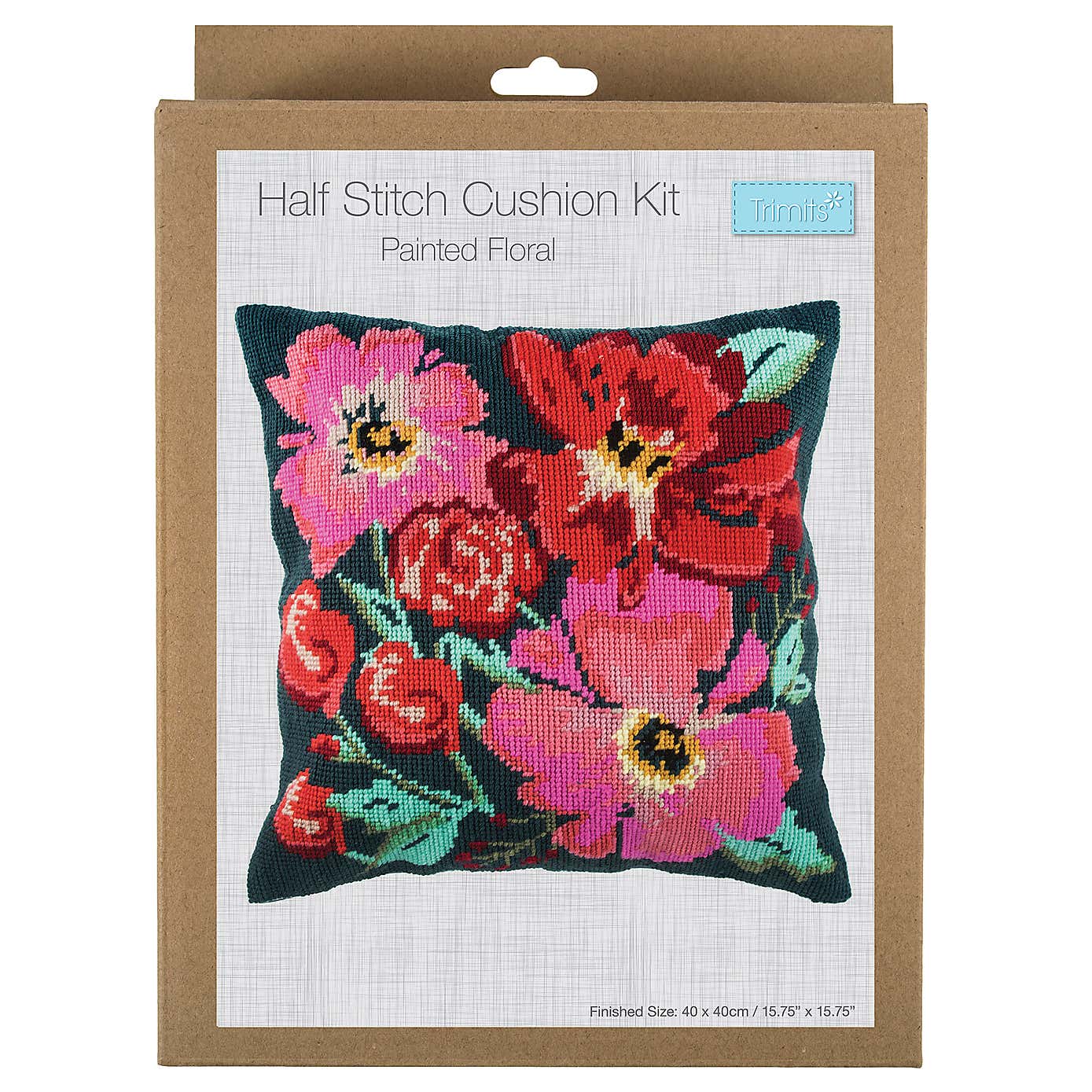 Half Cross Stitch Kit Cushion Painted Flower
