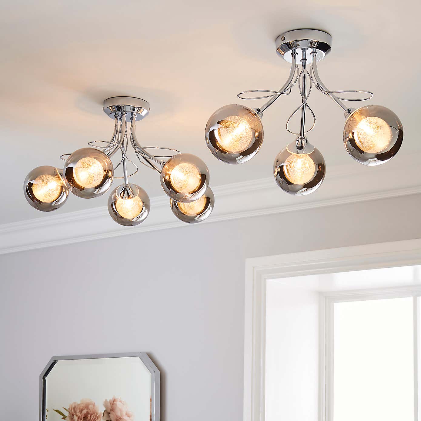 Mateo 5 Light Glass Chrome Semi-Flush Ceiling Fitting