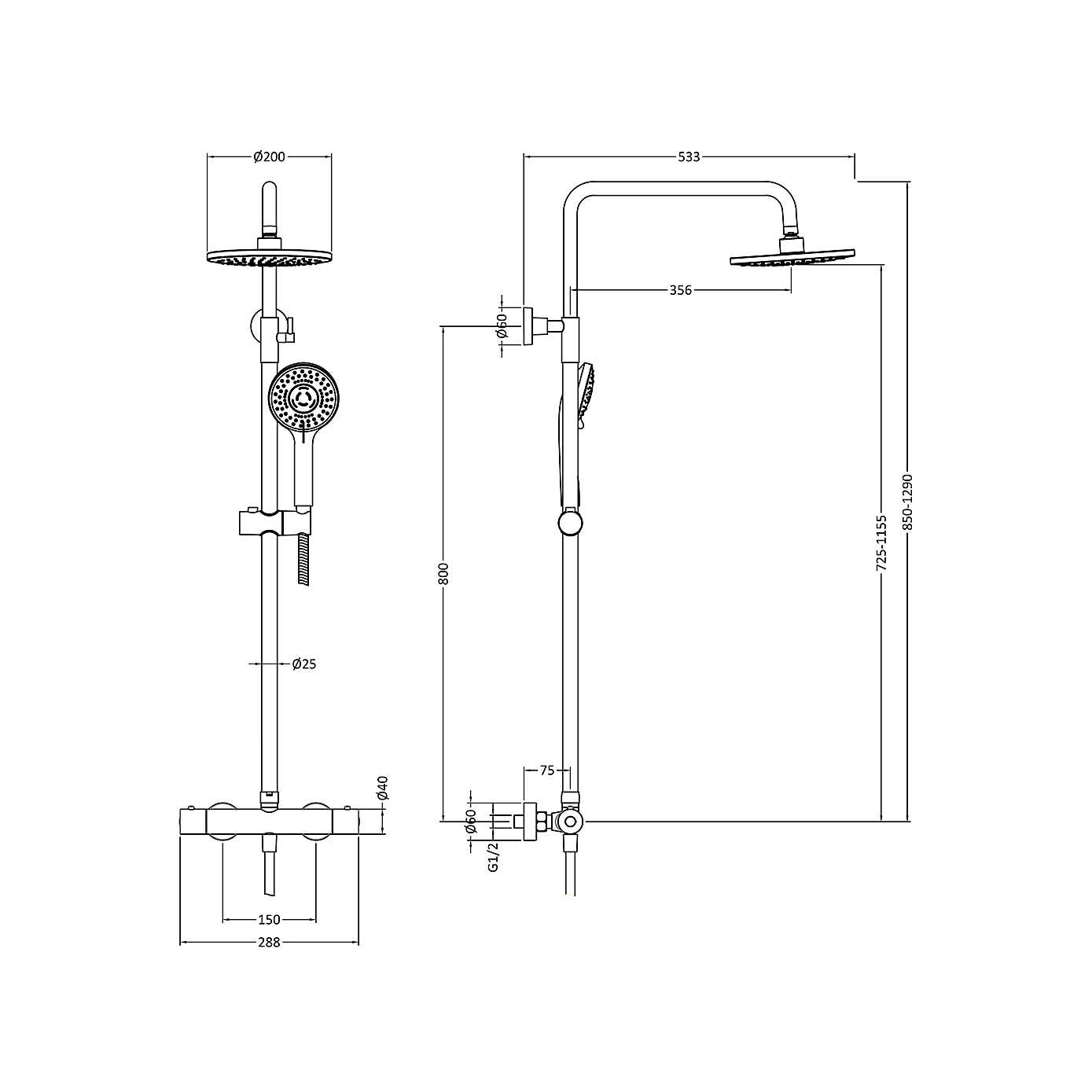 Round Thermostatic Bar Valve and Shower Kit