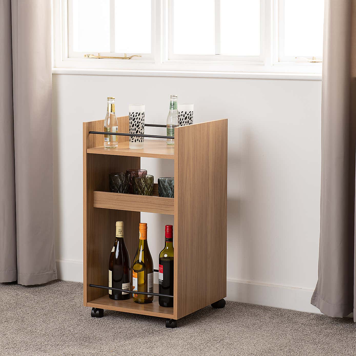 Naples Serving Cart Black and Pine Effect