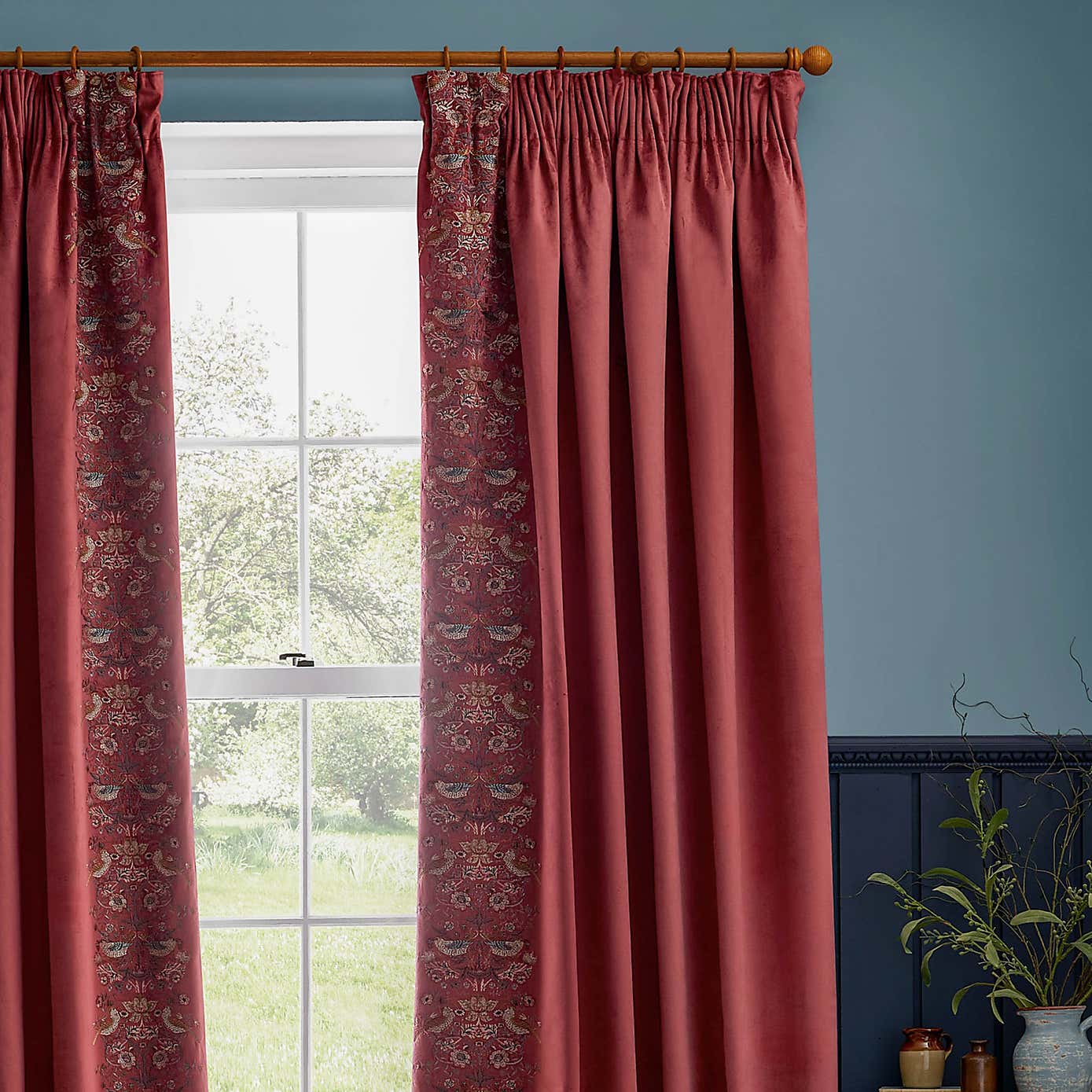 Morris & Co. Strawberry Thief Embroidered Pencil Pleat Curtains