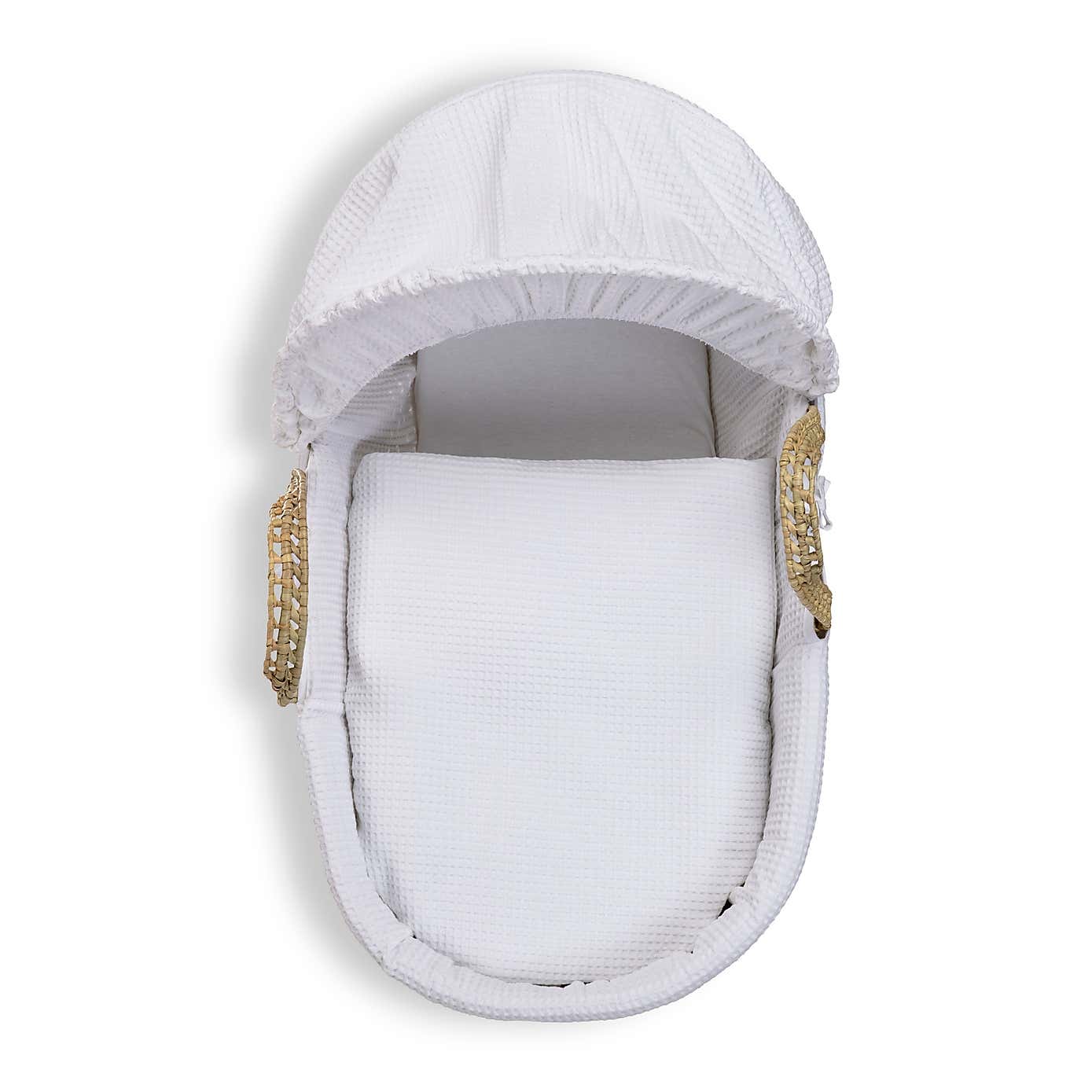 Clair de Lune Waffle Palm Moses Basket with Natural Folding Stand