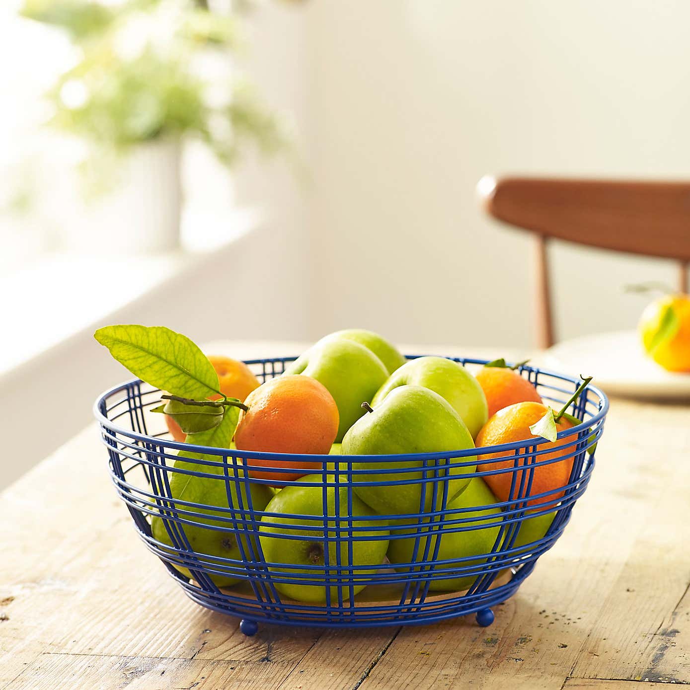 Sur La Table Bamboo and Blue Wire Fruit Bowl