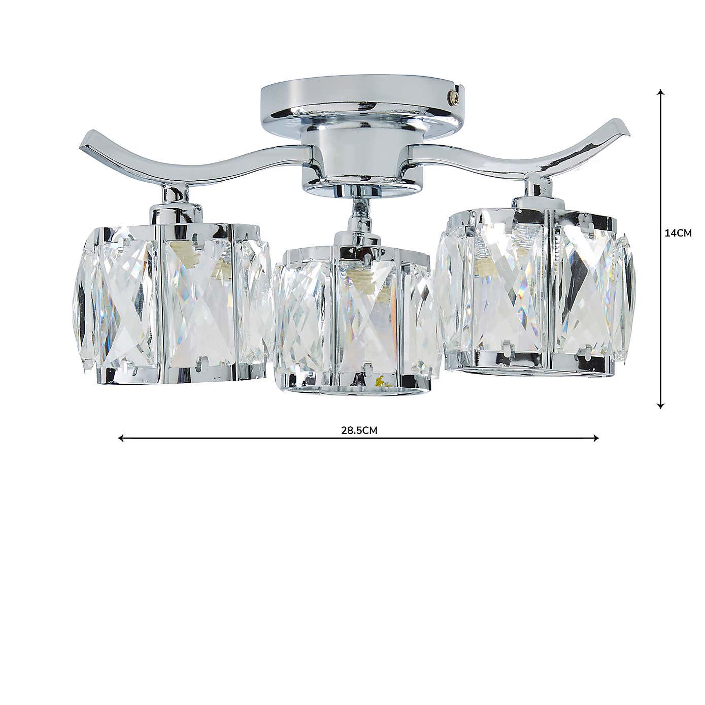 Kleio 3 Light Glass Chrome Semi-Flush Ceiling Fitting