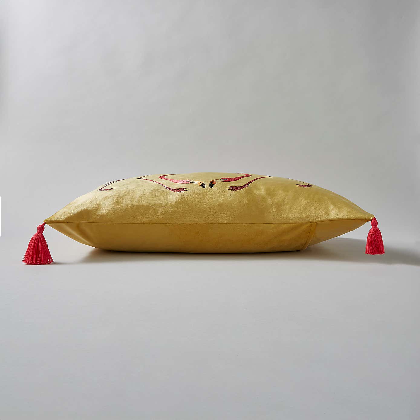 Flamingo Embroidery Cushion Chartreuse