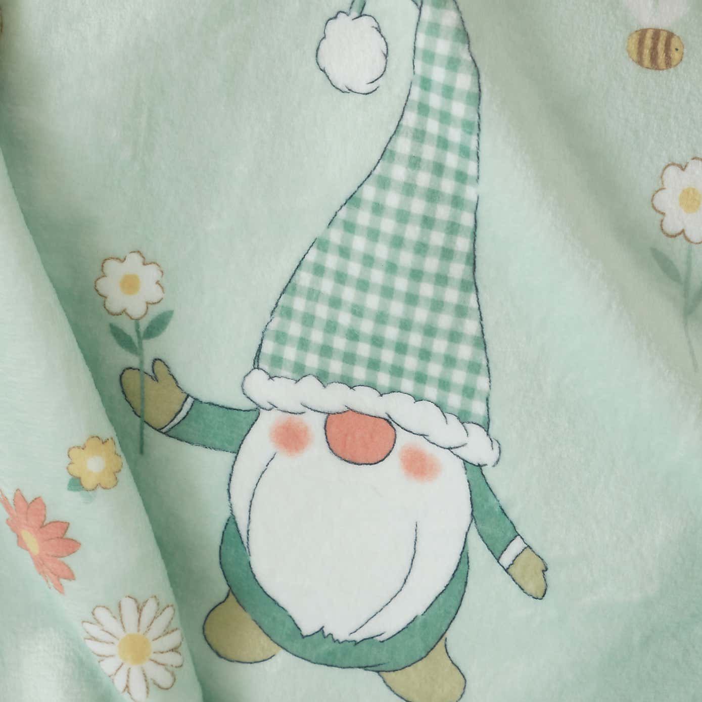 Catherine Lansfield Spring Gnome Mint Green Fleece Throw 130cm x 170cm