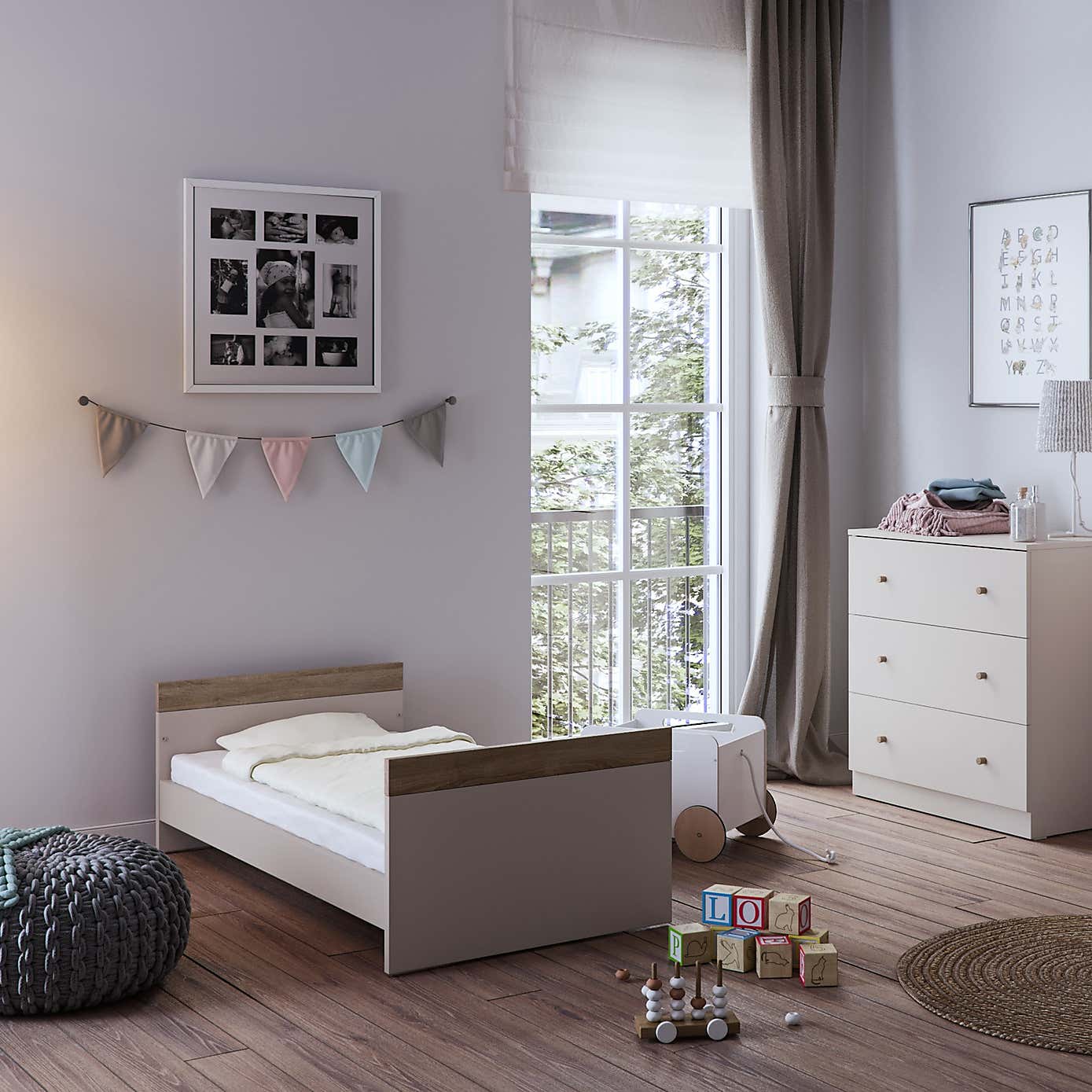 Little Acorns Burlington Cot Bed and 3 Drawer Chest Nursery Set