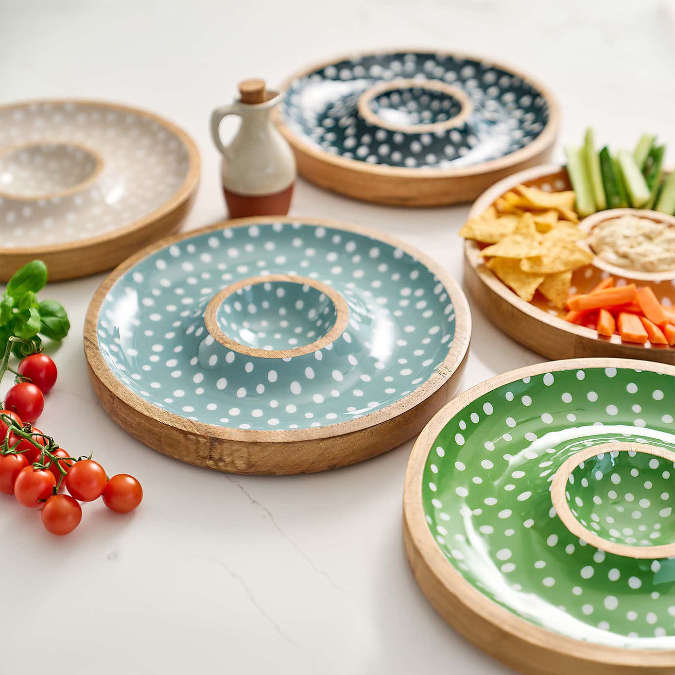 Dexam Sintra Mango Wood Spotted Chip and Dip Bowl