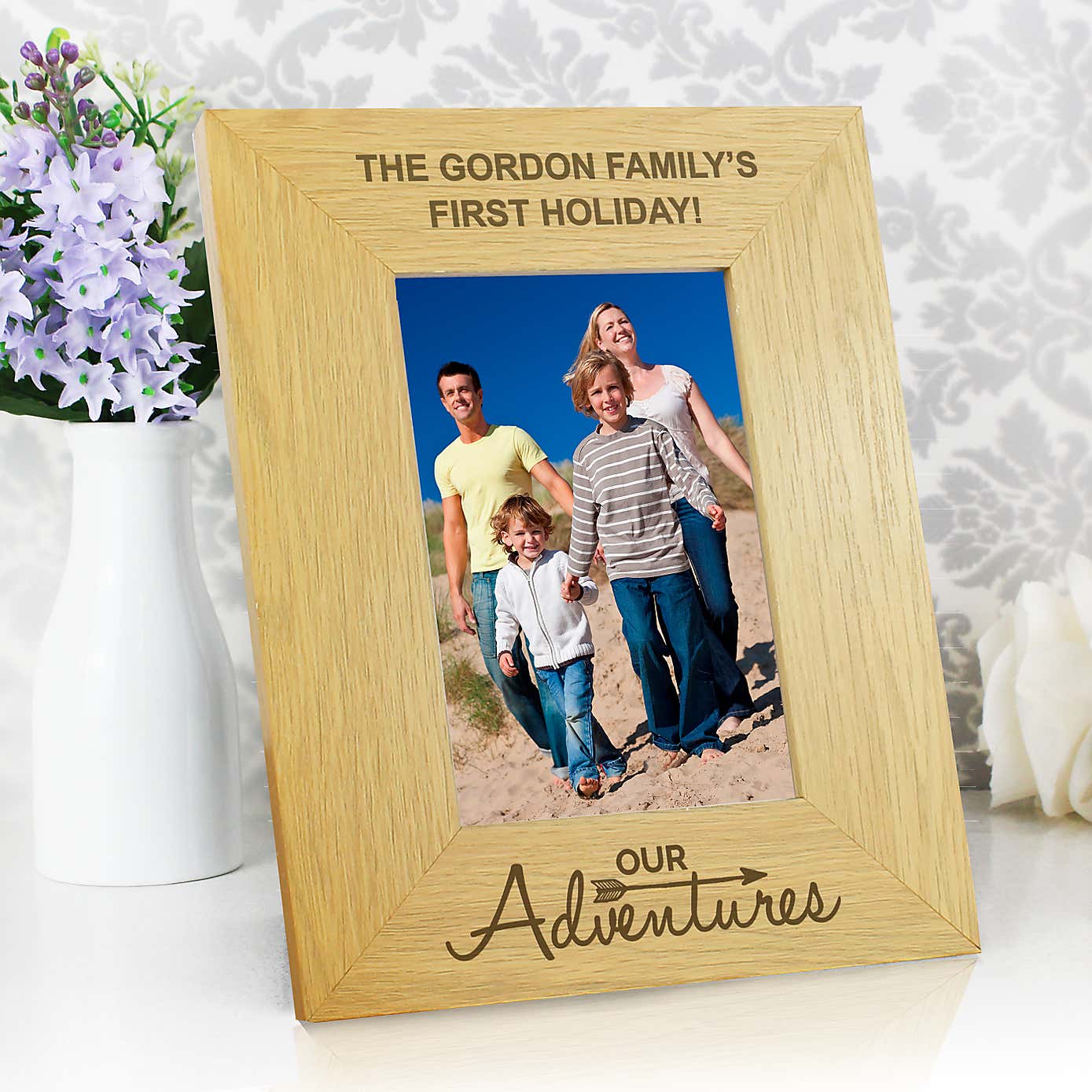 Personalised Our Adventures Light Wood Portrait Photo Frame