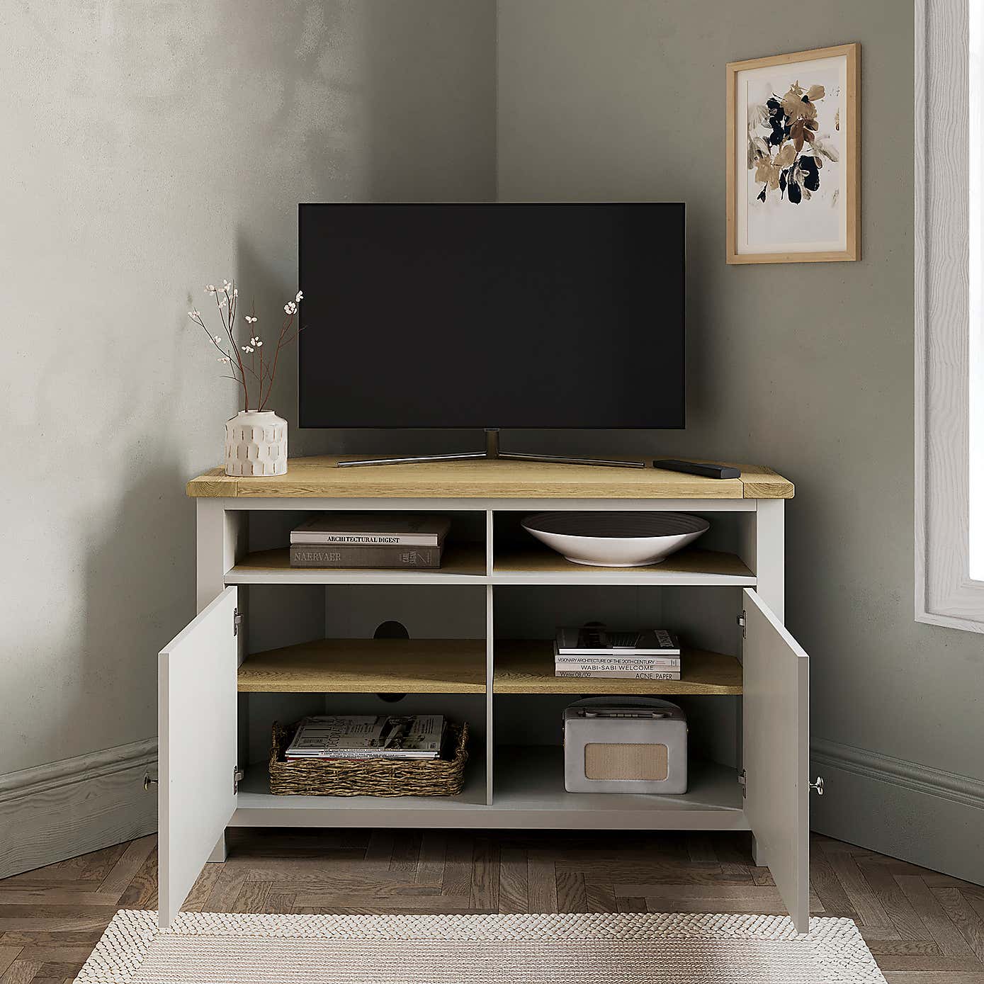 Olney High Corner TV Unit, Stone