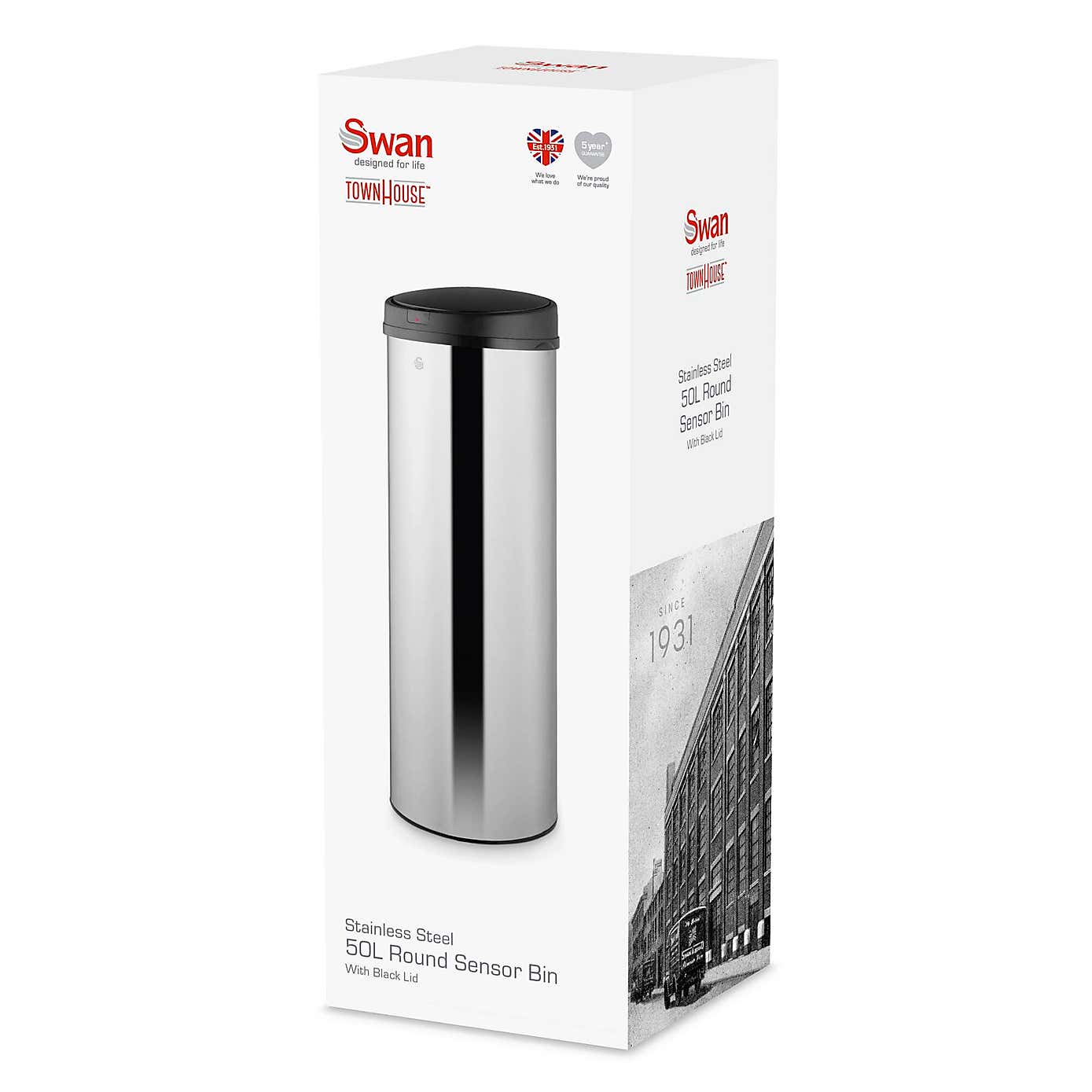 Swan 50L Round Sensor Bin