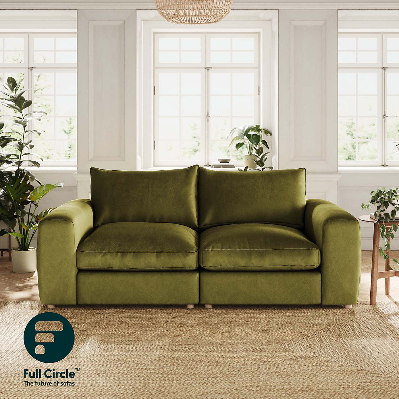 Full Circle Austin Luxury Velvet 4 Seater Sofa, Olive