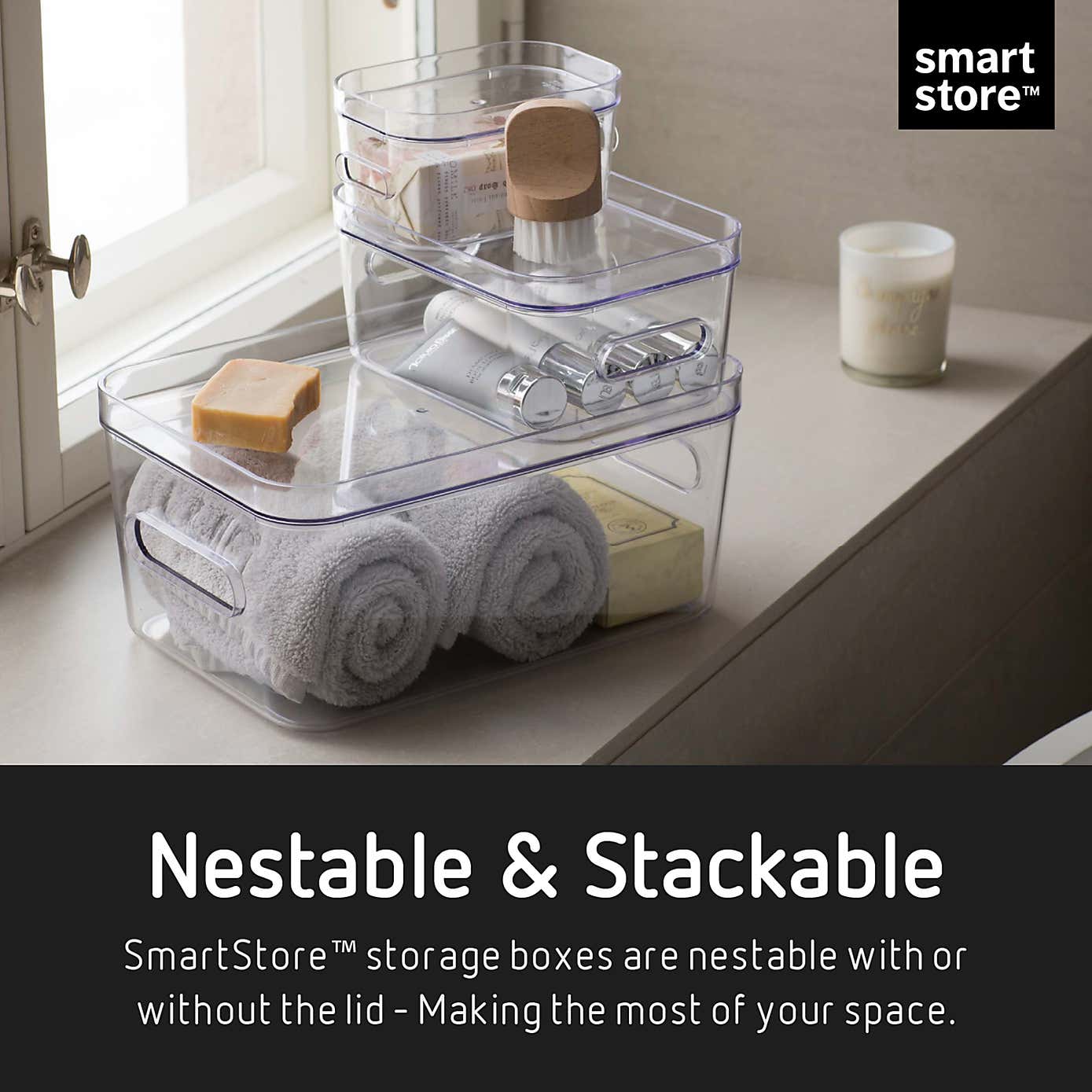 Compact Storage Tub Large with lids 15.4L Set of 3, Clear