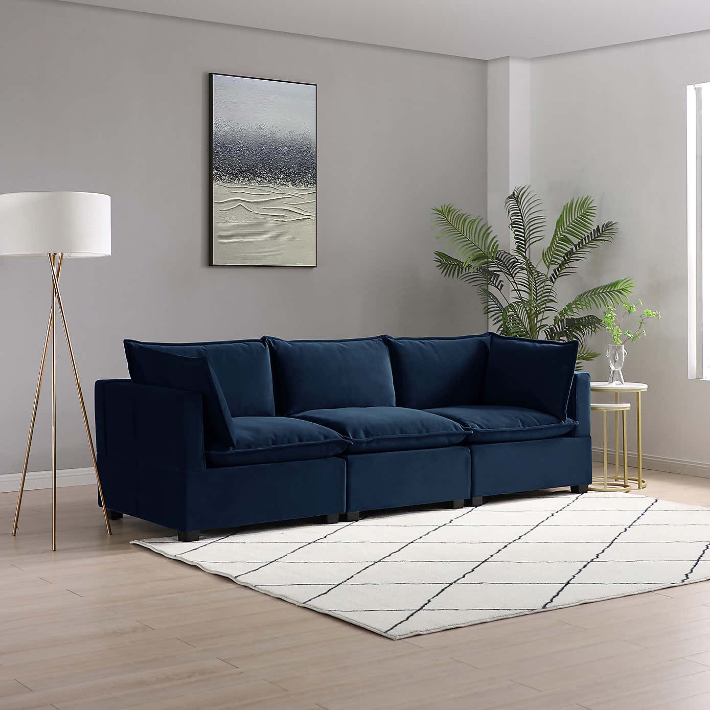 Moda 3 Seater Modular Sofa, Navy Velvet
