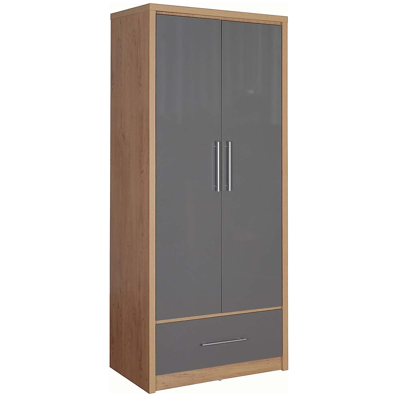 Seville 2 Door 1 Drawer Grey Wardrobe