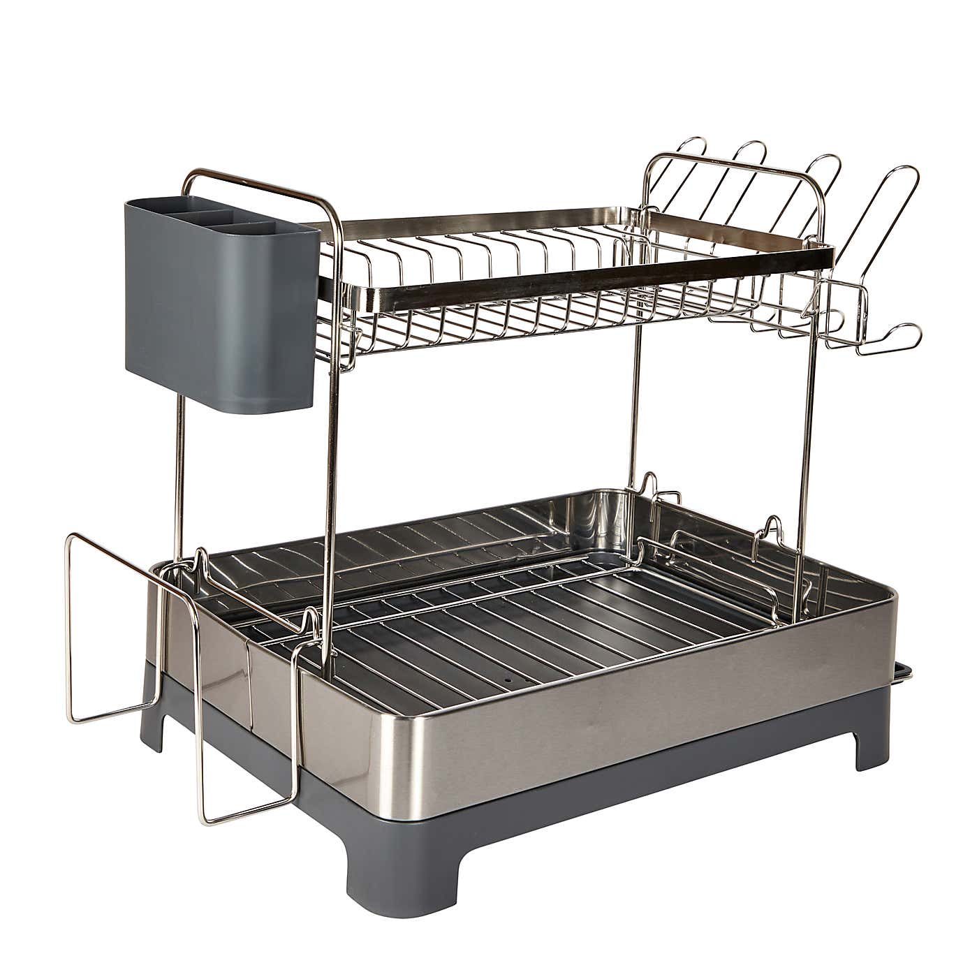 2 Tier Multi-Functional Dish Drainer Grey