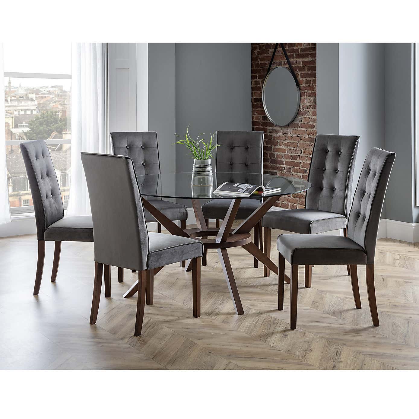 Chelsea Large Round Dining Table with 6 Madrid Dining Chairs