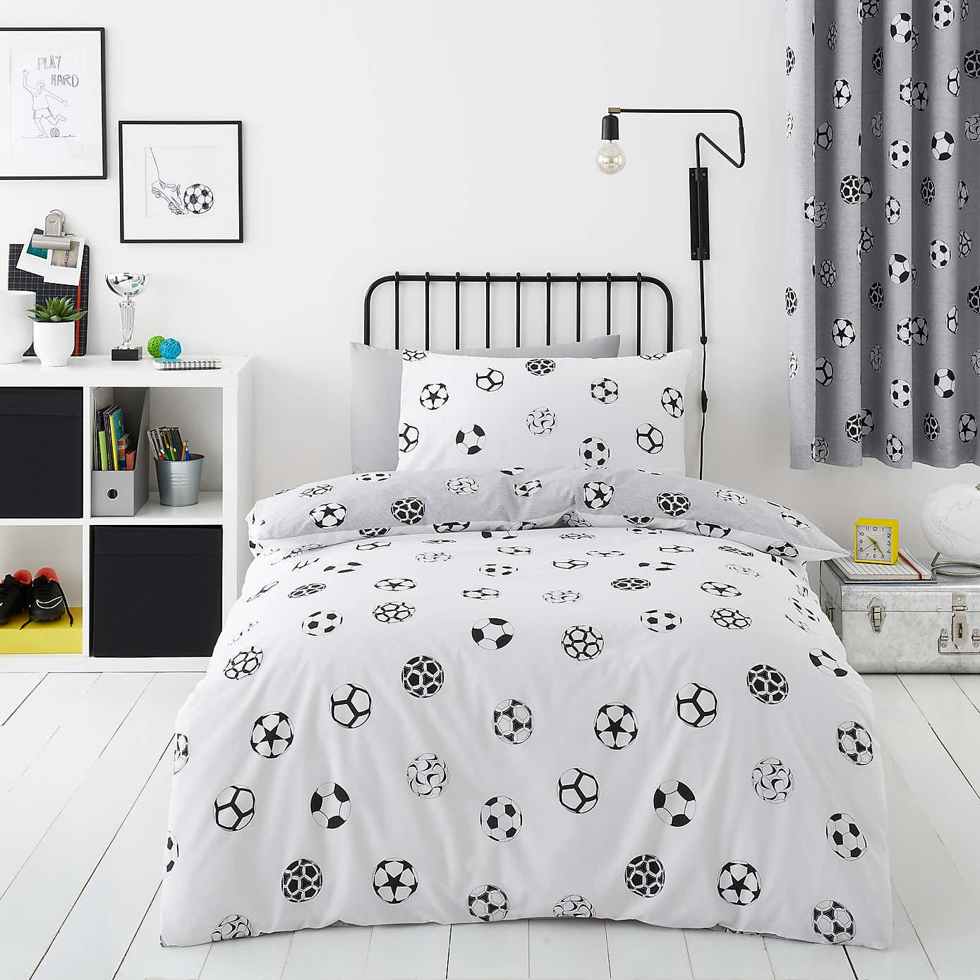 Football Grey and White Reversible Duvet Cover and Pillowcase Set