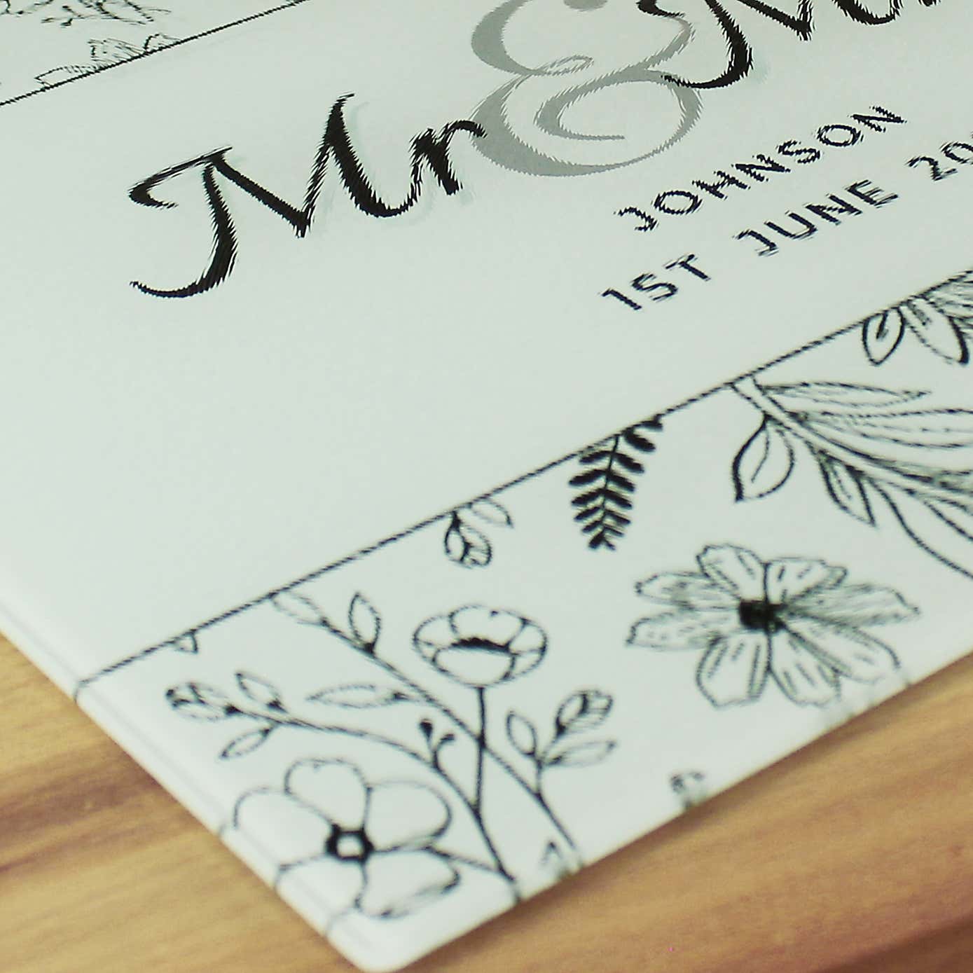 Personalised Mr and Mrs Botanical Glass Worktop Saver