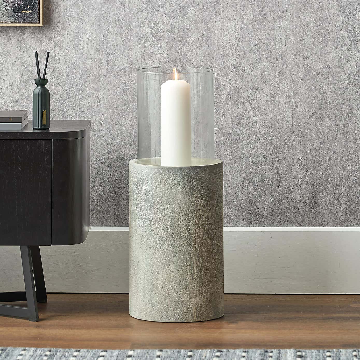 Metal & Glass Pedestal Hurricane Candle Holder