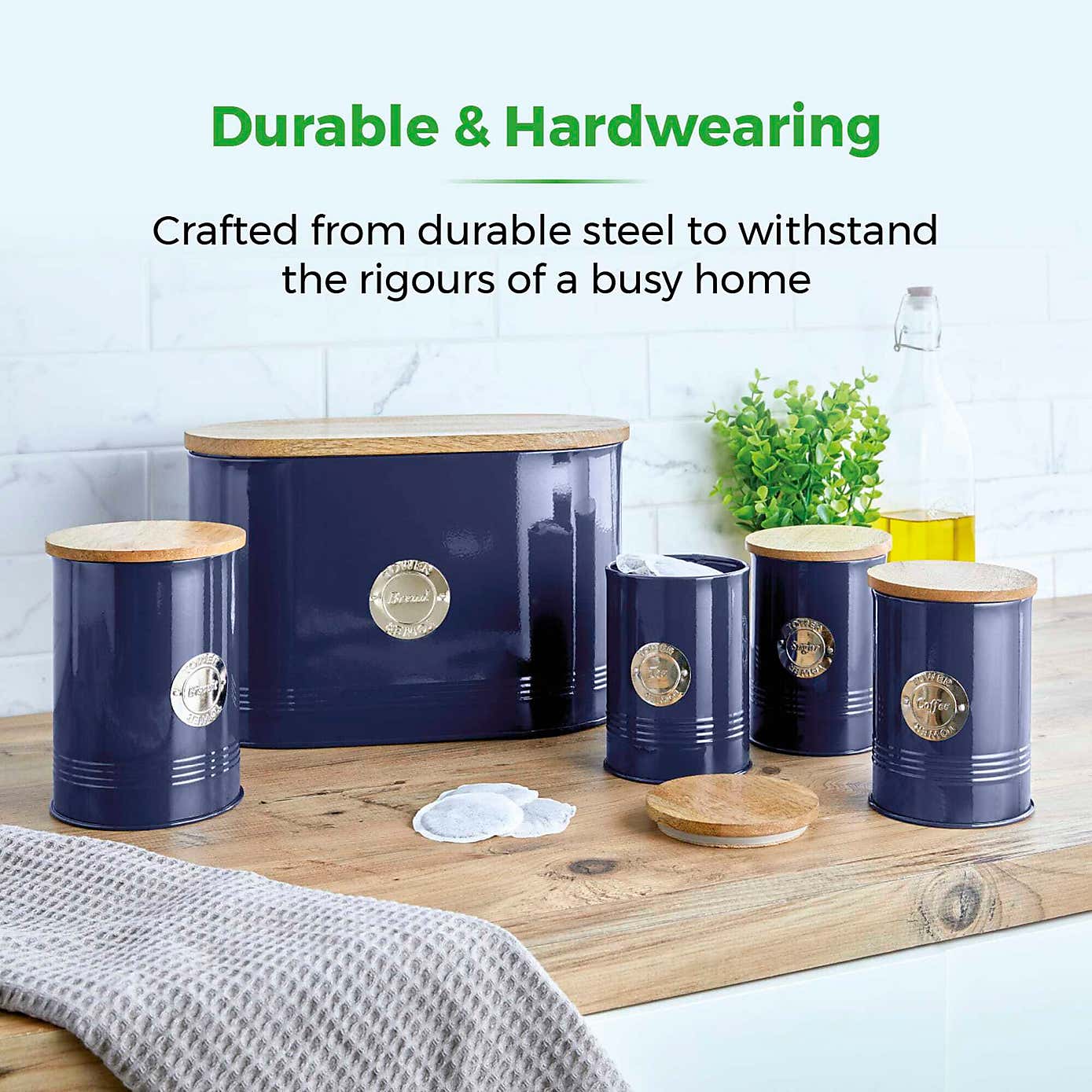 TOWER 5 Piece Round Ribbed Canister Set