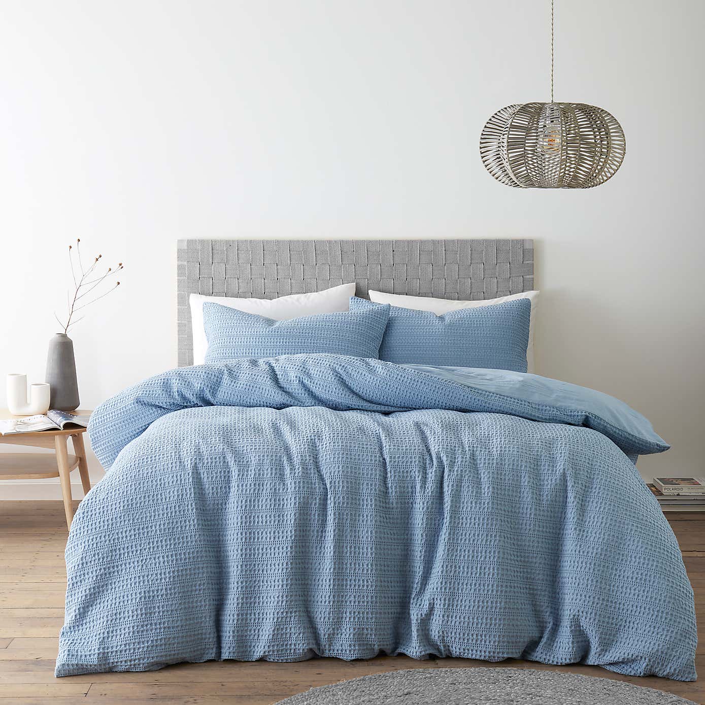 Amberley Waffle Cotton Silver Duvet Cover and Pillowcase Set
