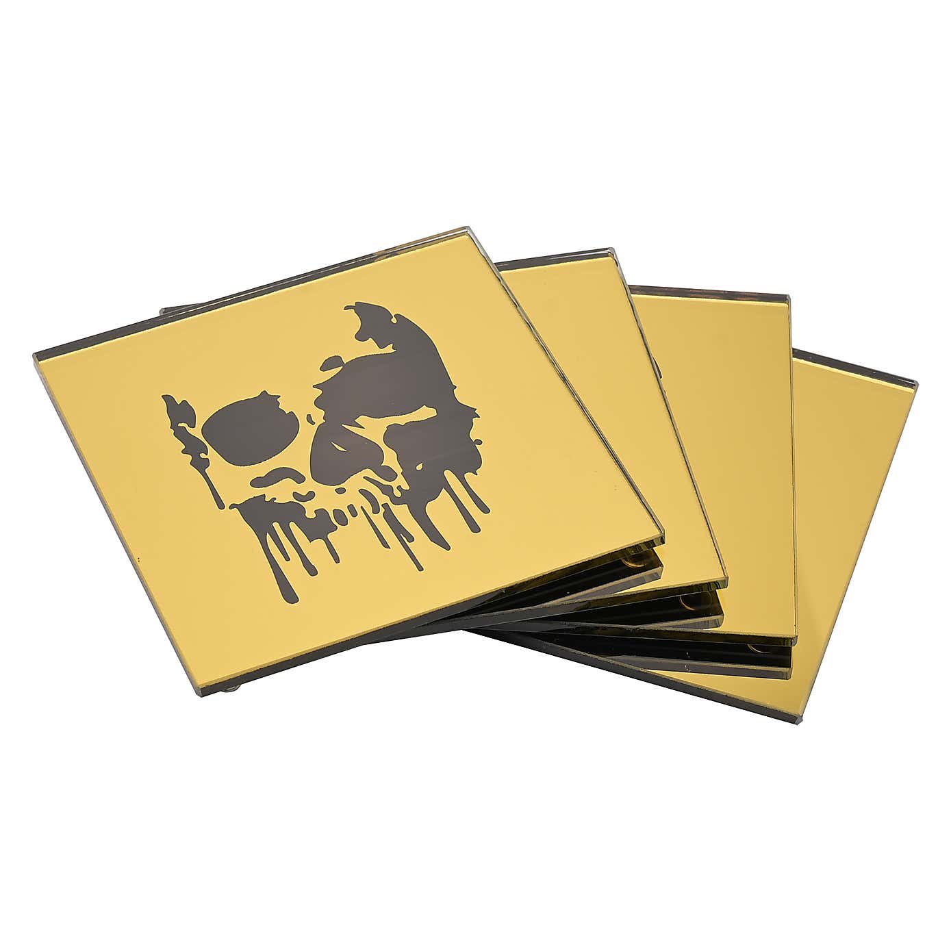 Gold and Black Set of 4 Mirrored Skull Silhouette Coasters