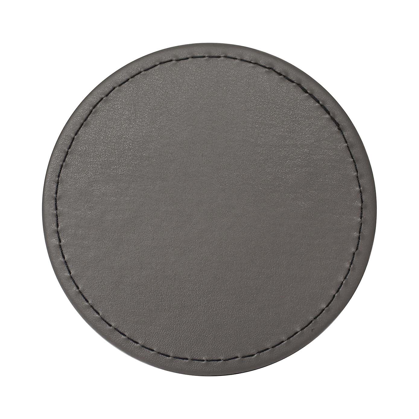 Set of 4 Black & Grey Faux Leather Reversible Round Coasters
