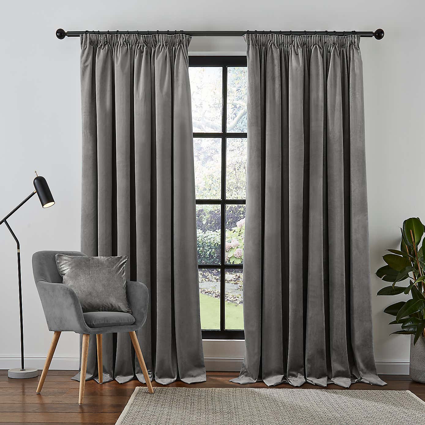 Recycled Velour Olive Pencil Pleat Curtains