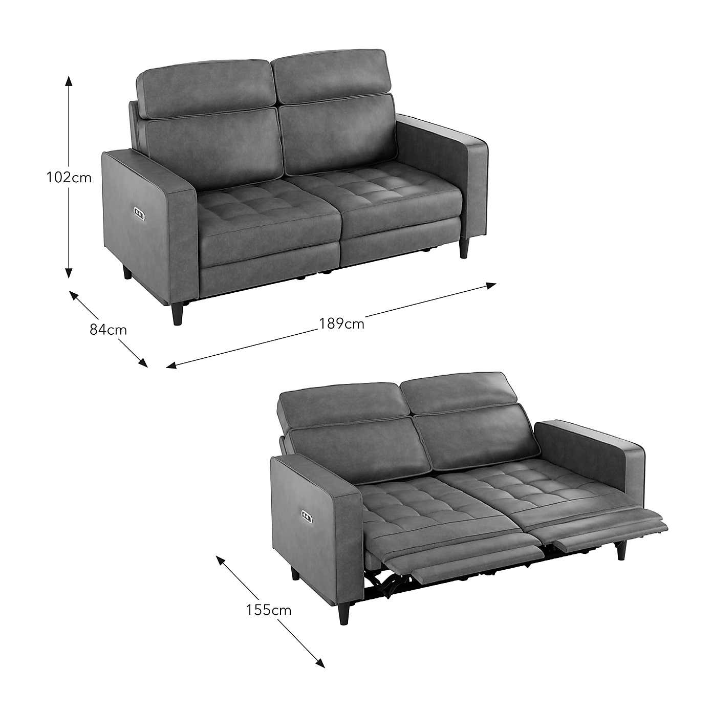 Zoe Faux Leather Power Recliner 3 Seater Sofa, Mocha