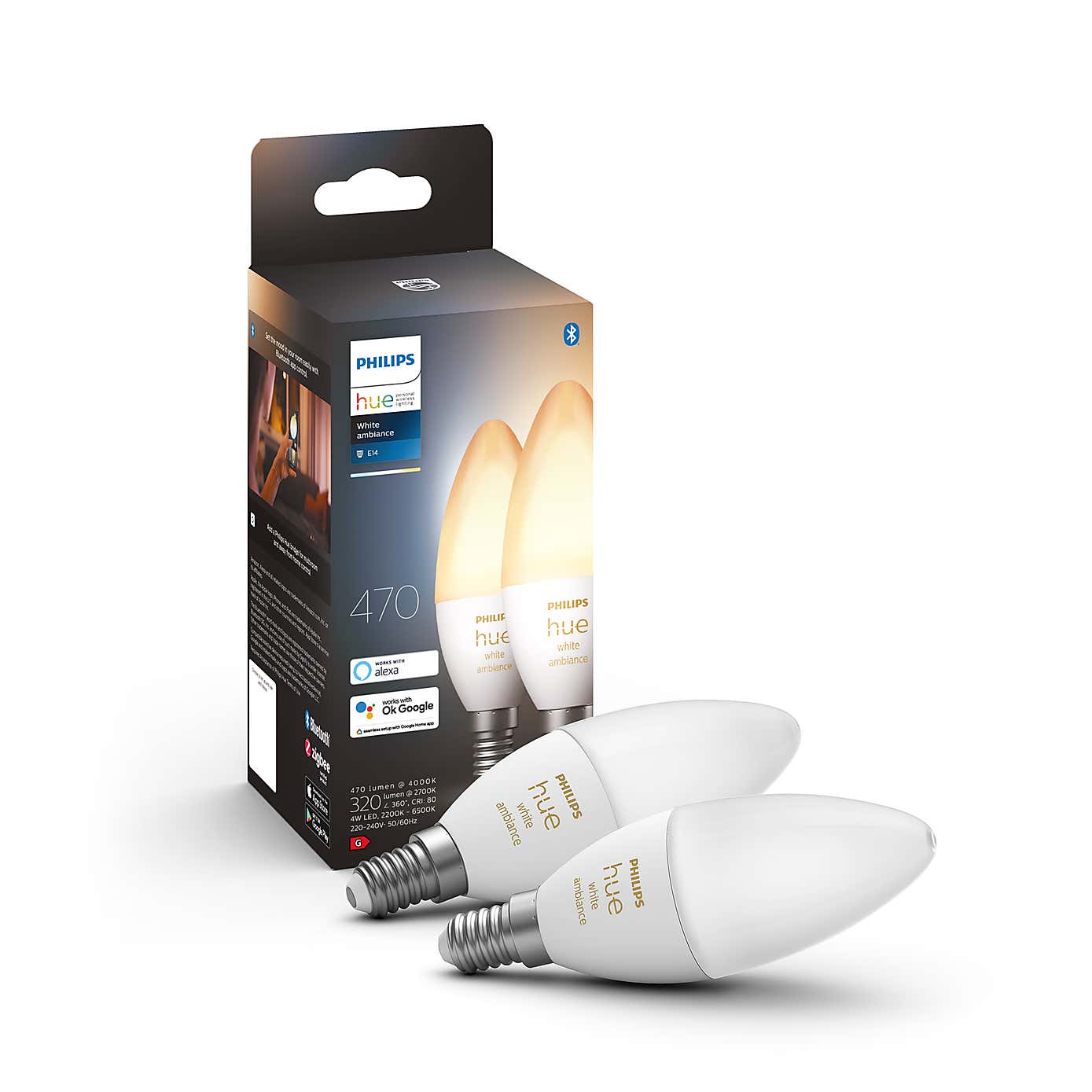 Philips HUE Smart 4 Watt SES LED Tunable Luster Bulb 2 Pack