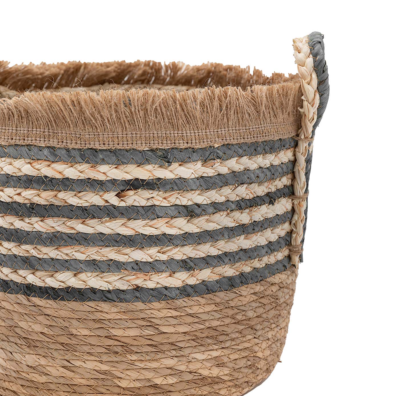 Set of 3 Fringed Woven Stripe Storage Baskets