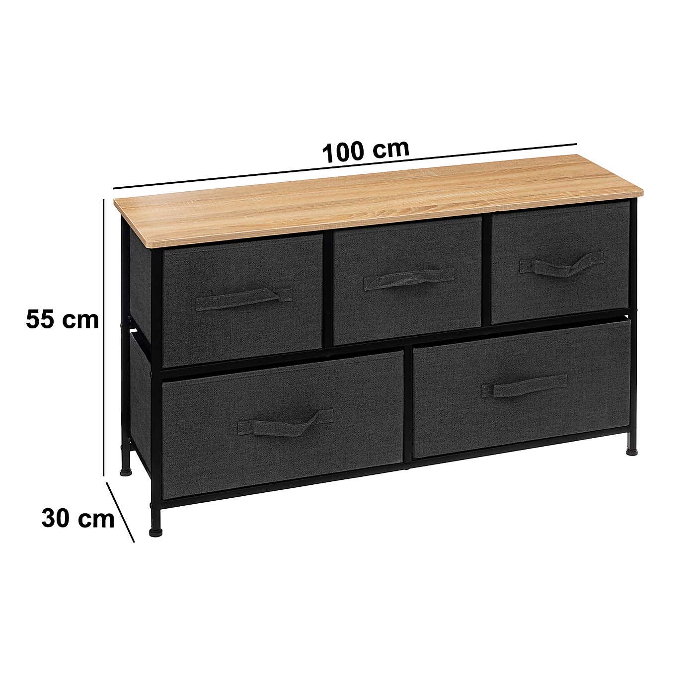 Tissa Low Grey 5 Drawer Storage Unit