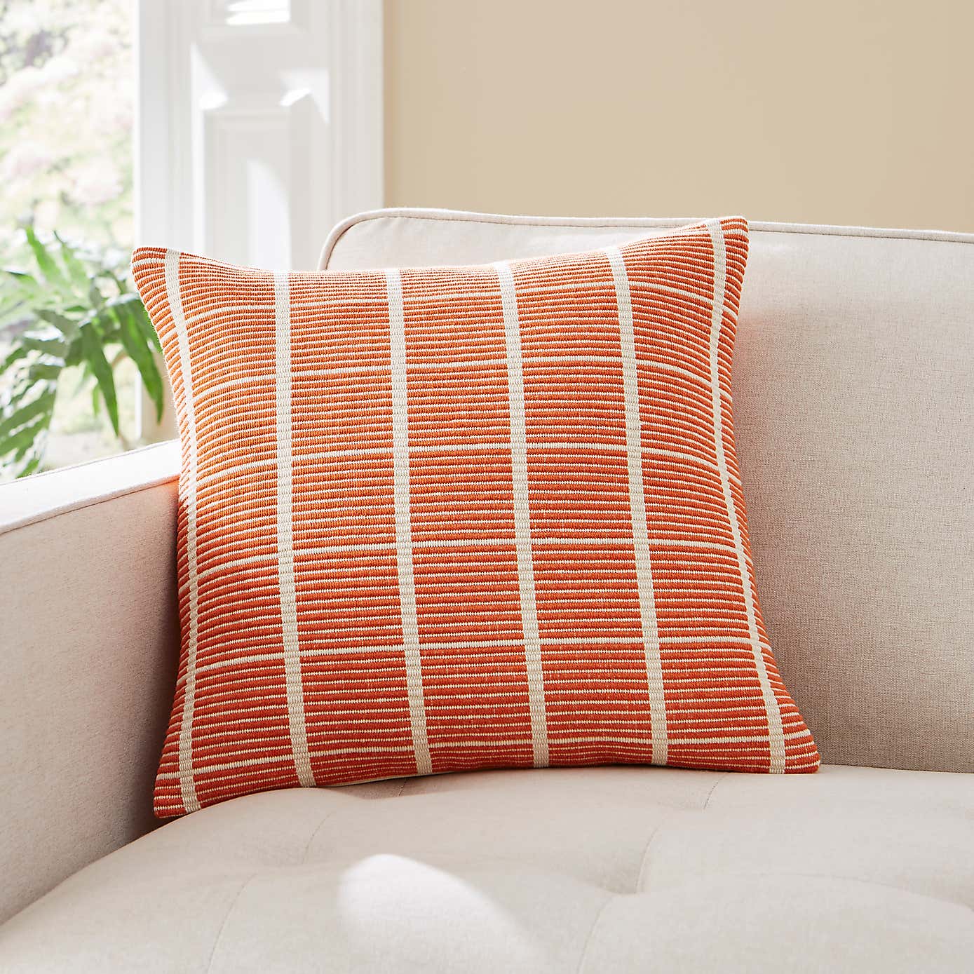 Elements Burnt Orange Woven Squares Check Cushion