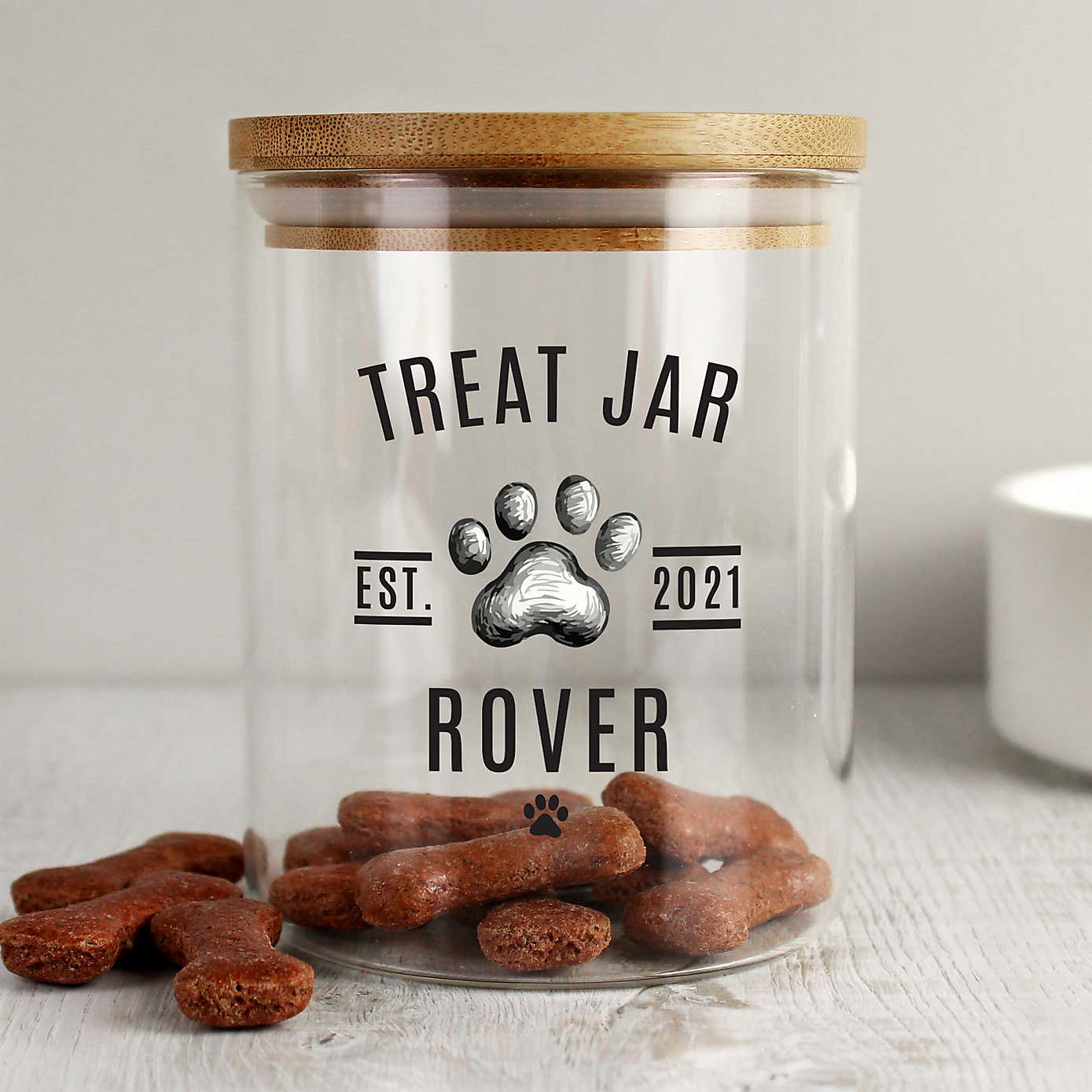 Personalised Pet Treat Glass Jar with Bamboo Lid