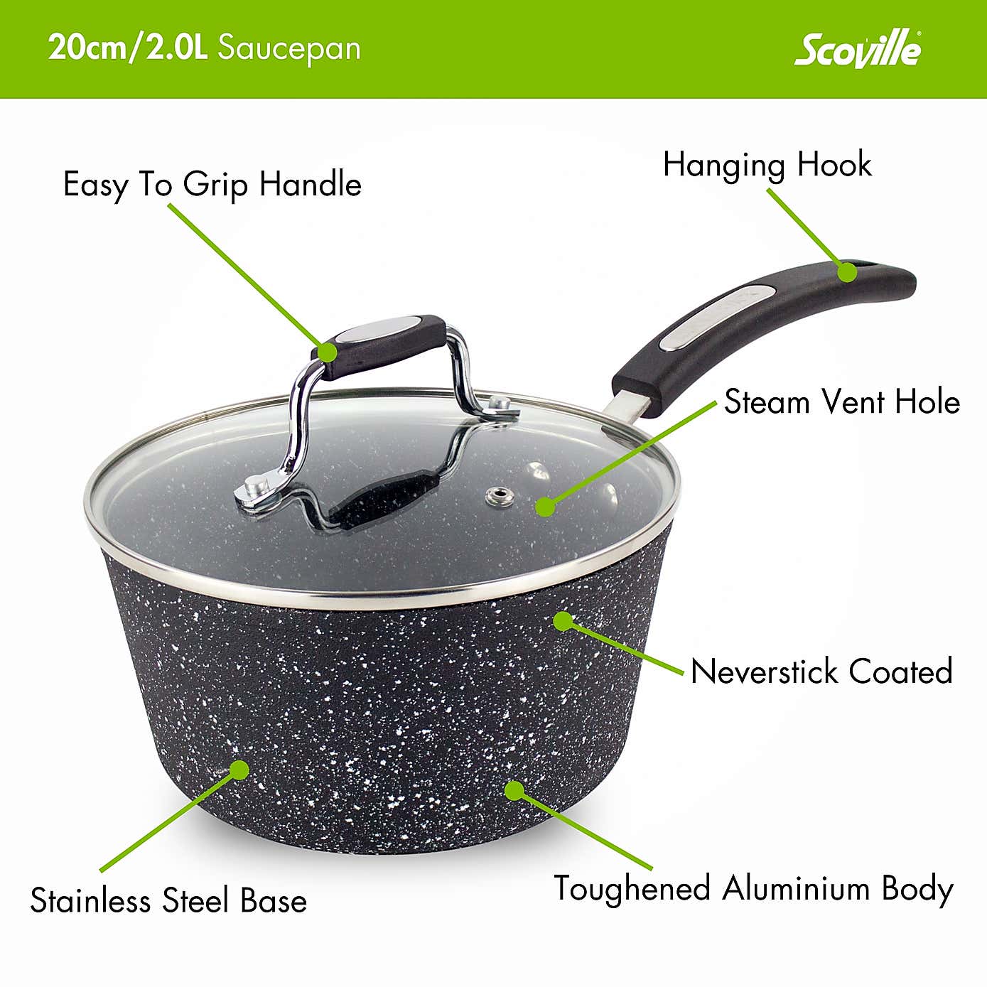 Scoville Neverstick Non-stick Aluminium Saucepan, 20cm