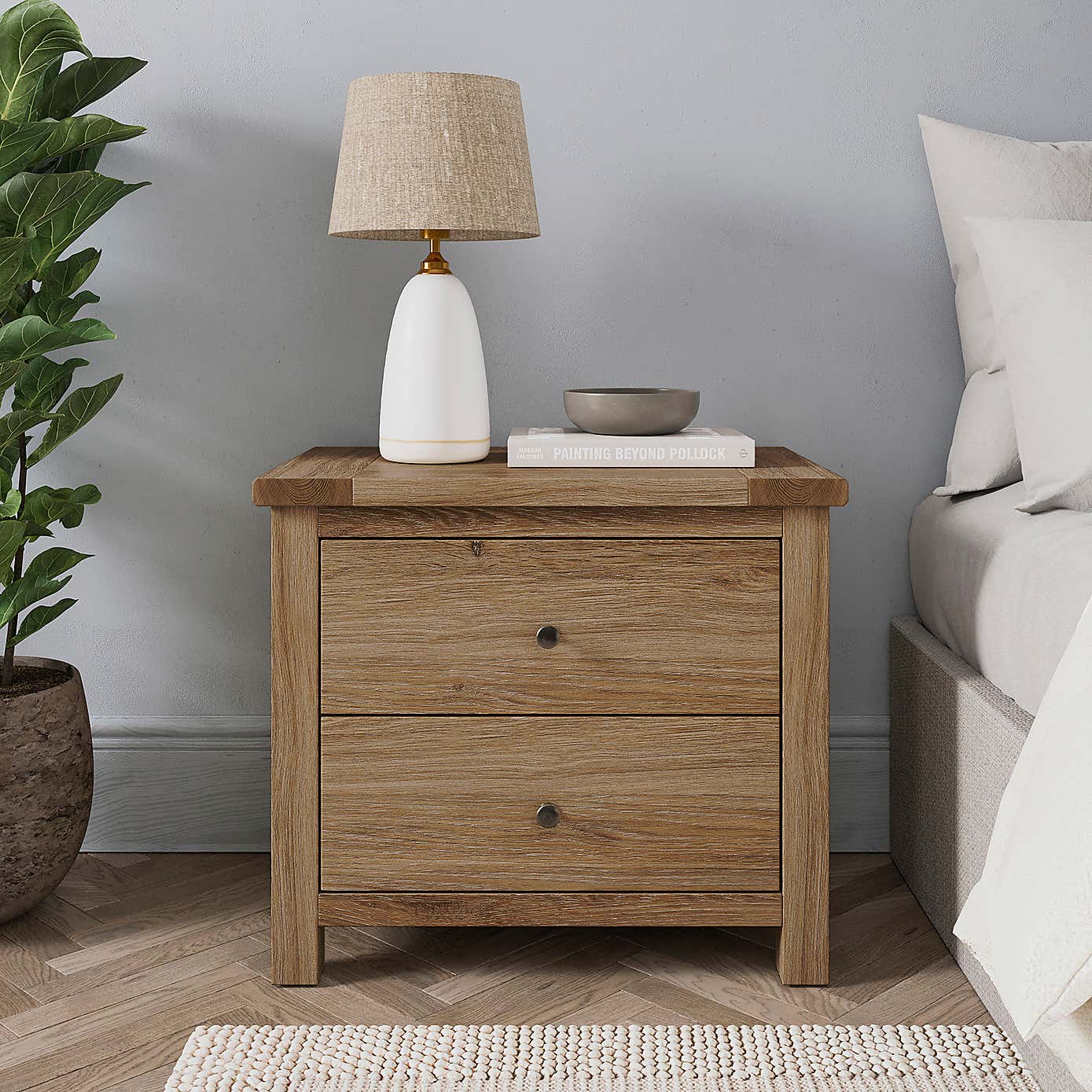 Olney Wide 2 Drawer Bedside Table